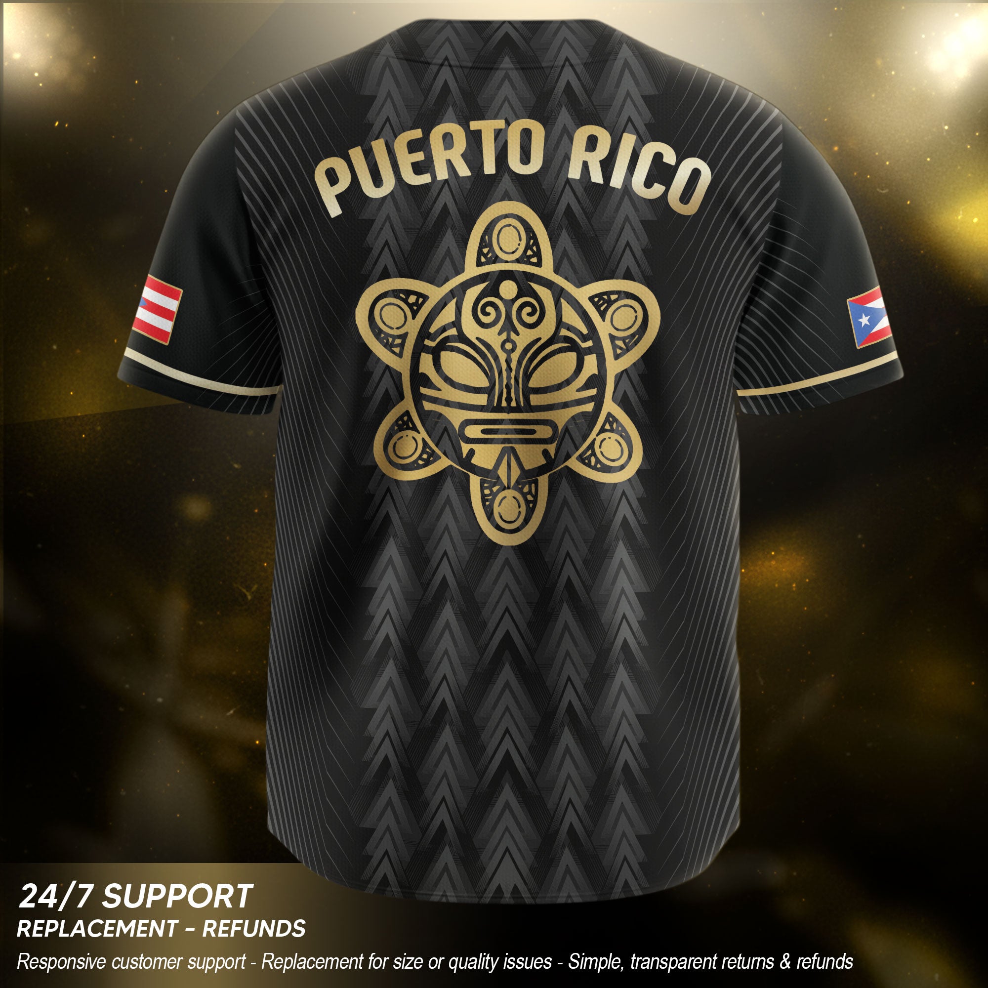 Puerto Rico Boricua Black Gold Taino Tribal National Heritage Baseball Jersey