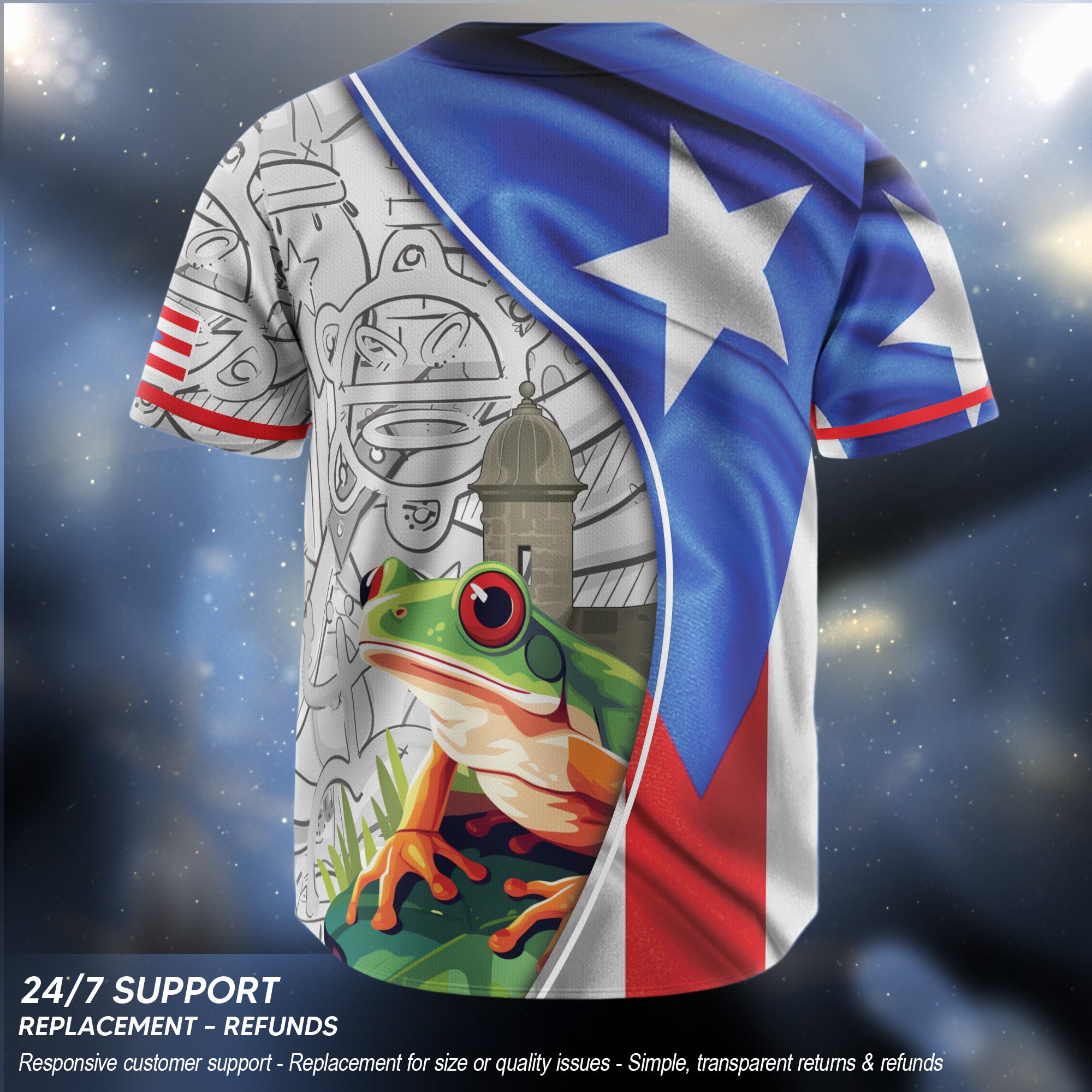 Puerto Rico Boricua Flag Coqui Frog Heritage Tropical Graphic Baseball Jersey