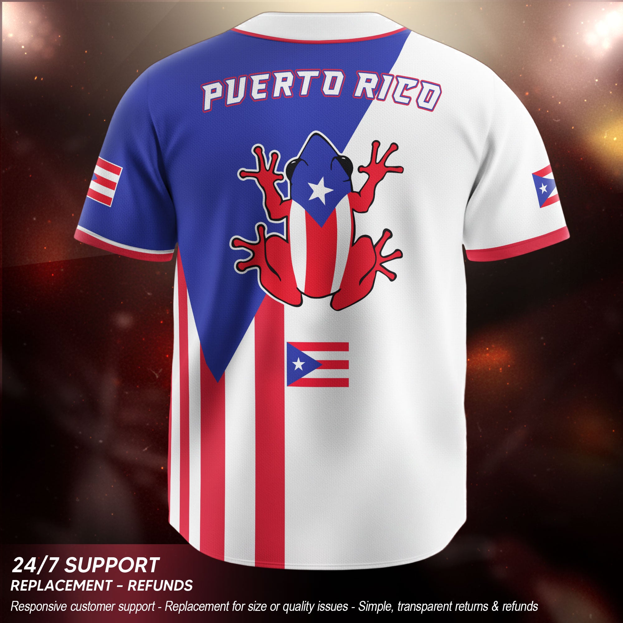 Puerto Rico Boricua Flag White Red Blue Coqui Frog Heritage Baseball Jersey
