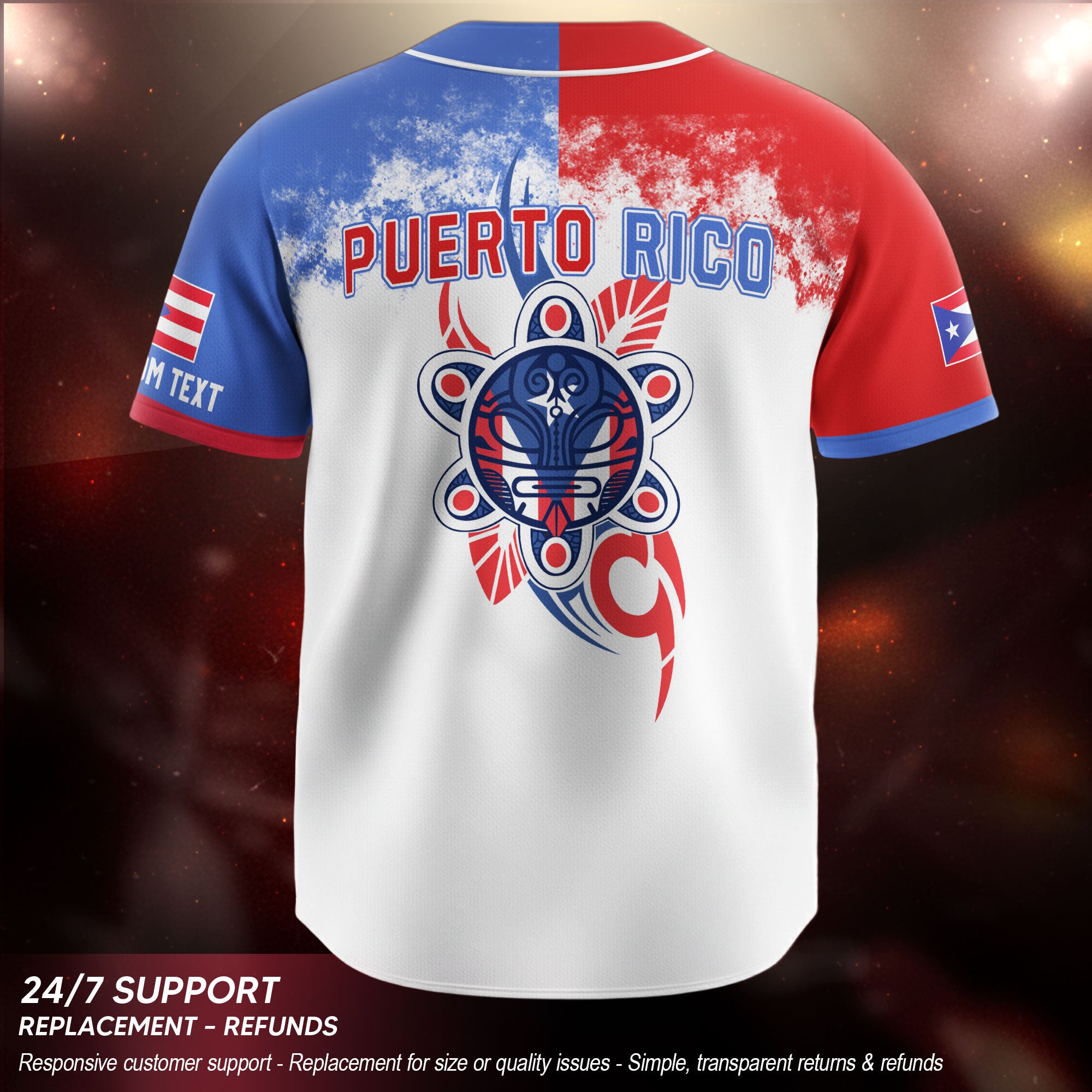 Puerto Rico Boricua Flag White Red Blue Paint Splatter Graphic Baseball Jersey