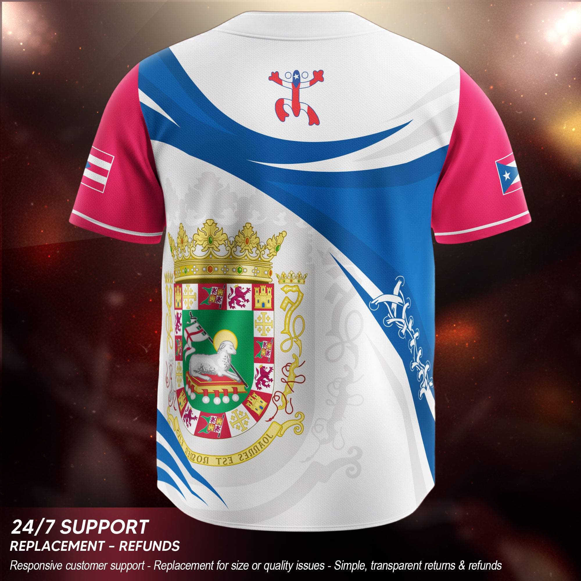 Puerto Rico Boricua White Royal Coat Of Arms Flag Heritage Graphic Baseball Jersey