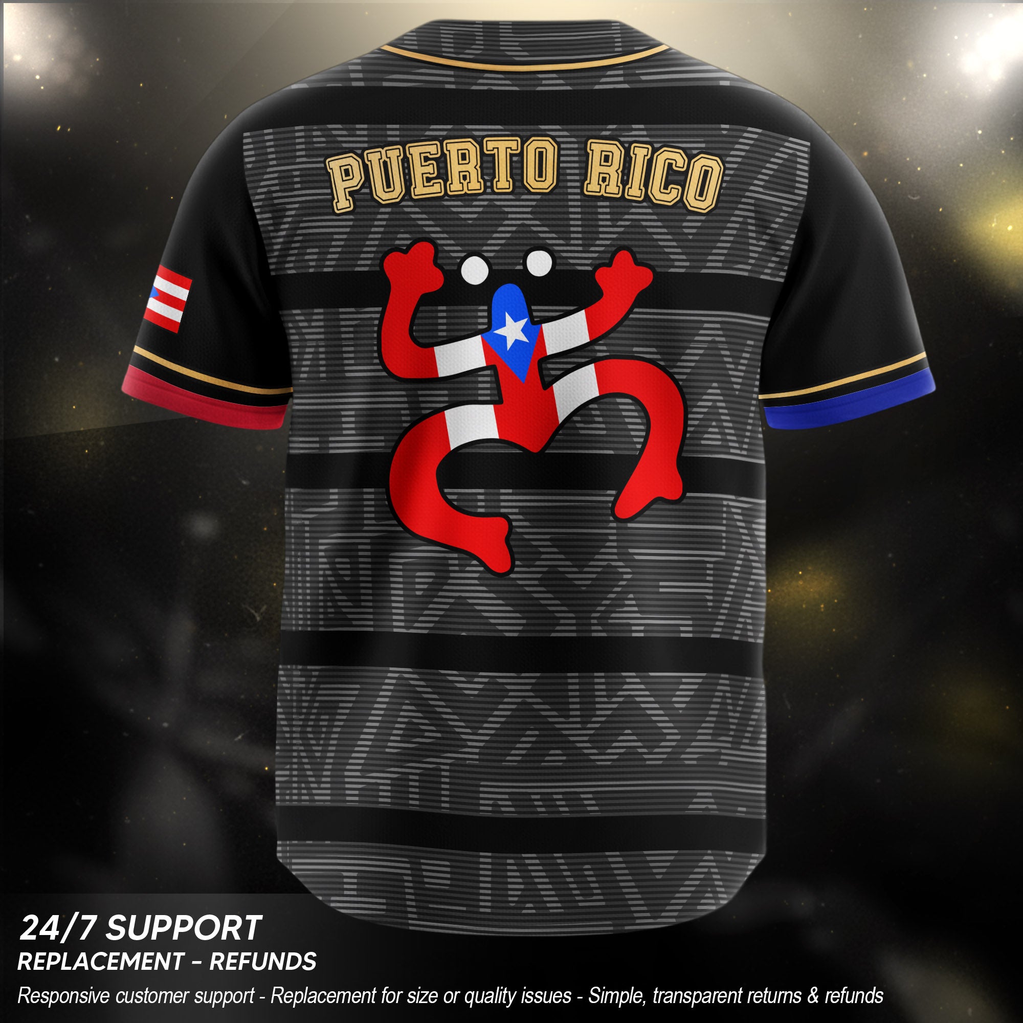 Puerto Rico Boricua Black Gray Taino Pattern Coqui Frog Heritage Baseball Jersey