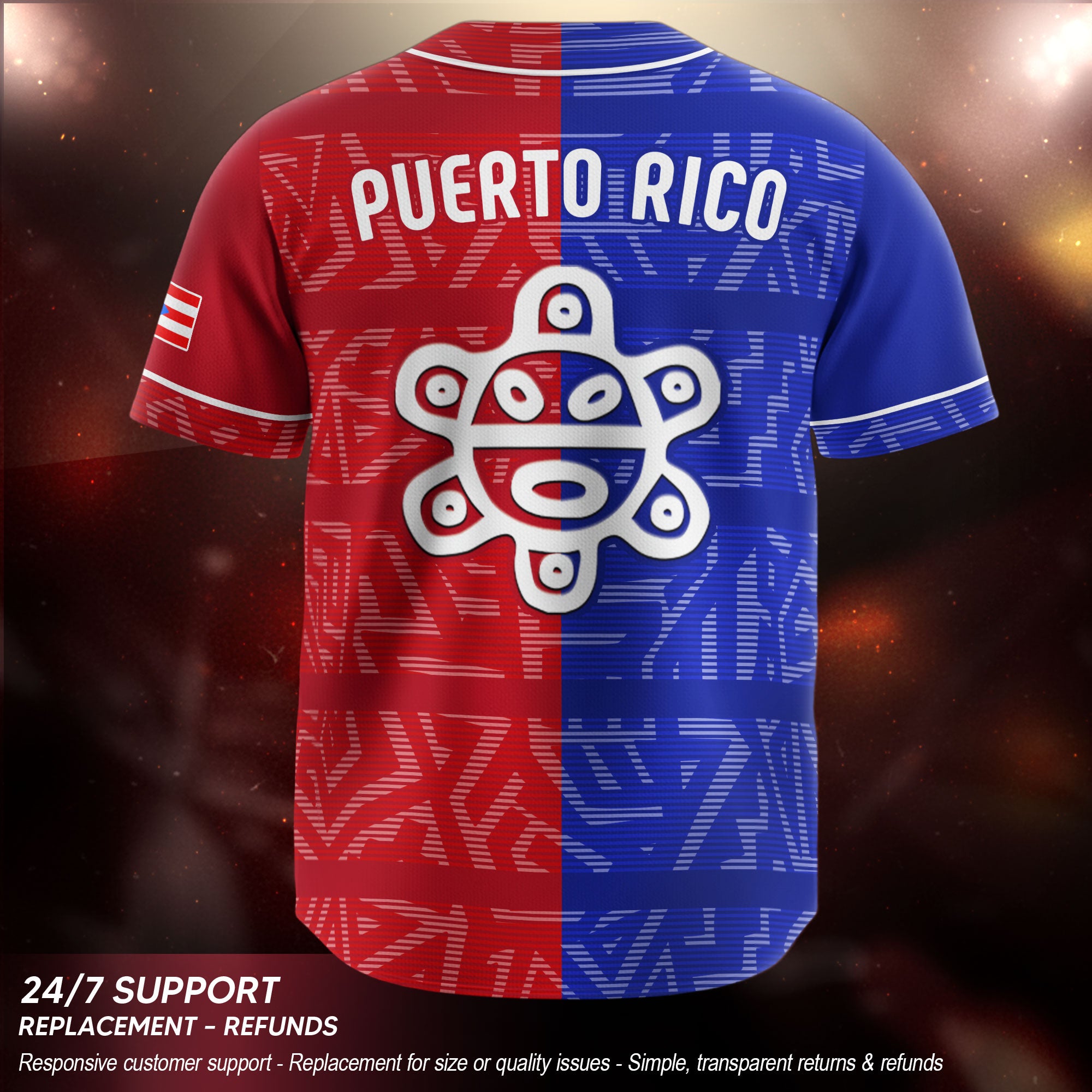 Camiseta de béisbol con estampado floral de hibisco y rana coquí de la fortaleza boricua de Puerto Rico