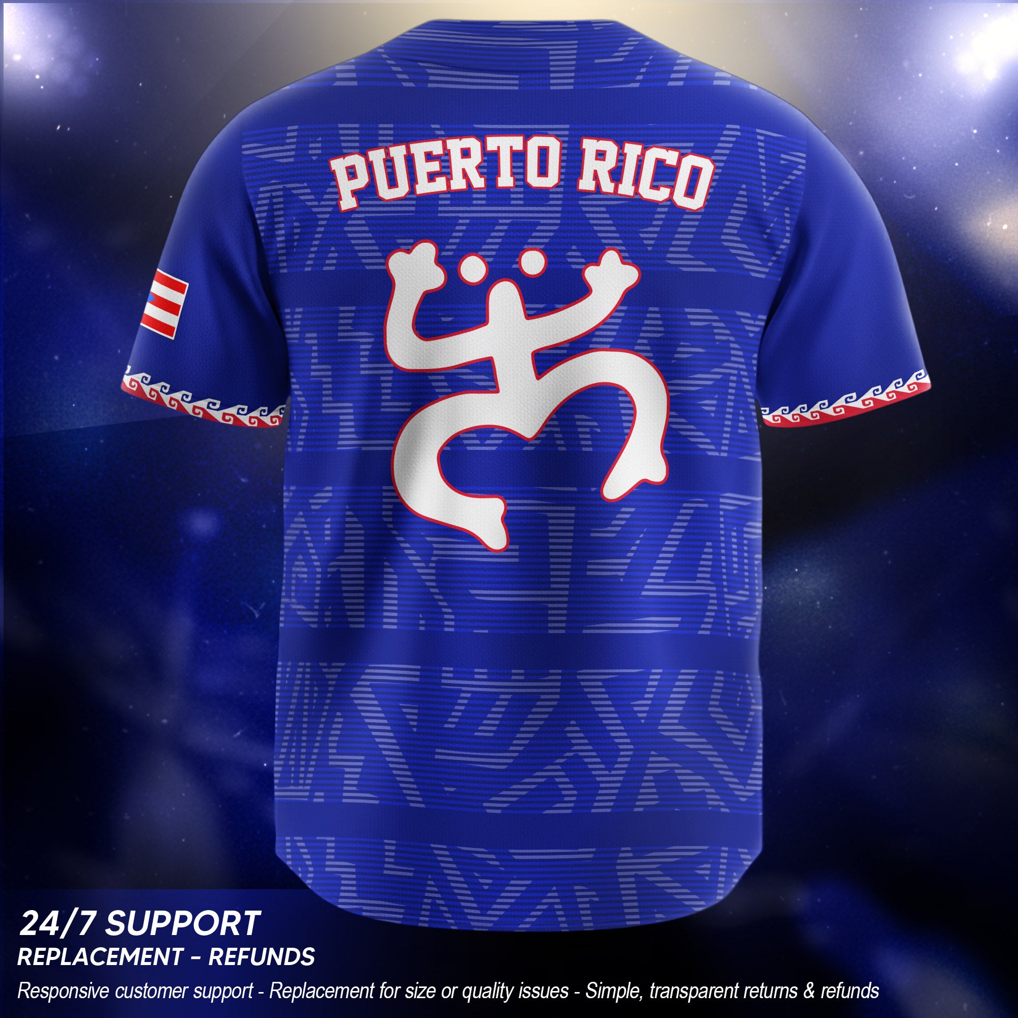 Puerto Rico Boricua Navy Royal Blue Taino Pattern Coqui Frog Baseball Jersey