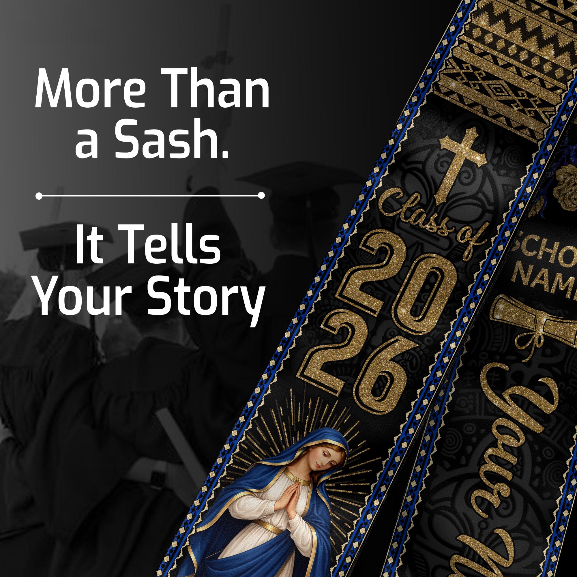 Mexico Graduation Stole Custom 2026 Virgin Mary Cross Aztec Sash Gift