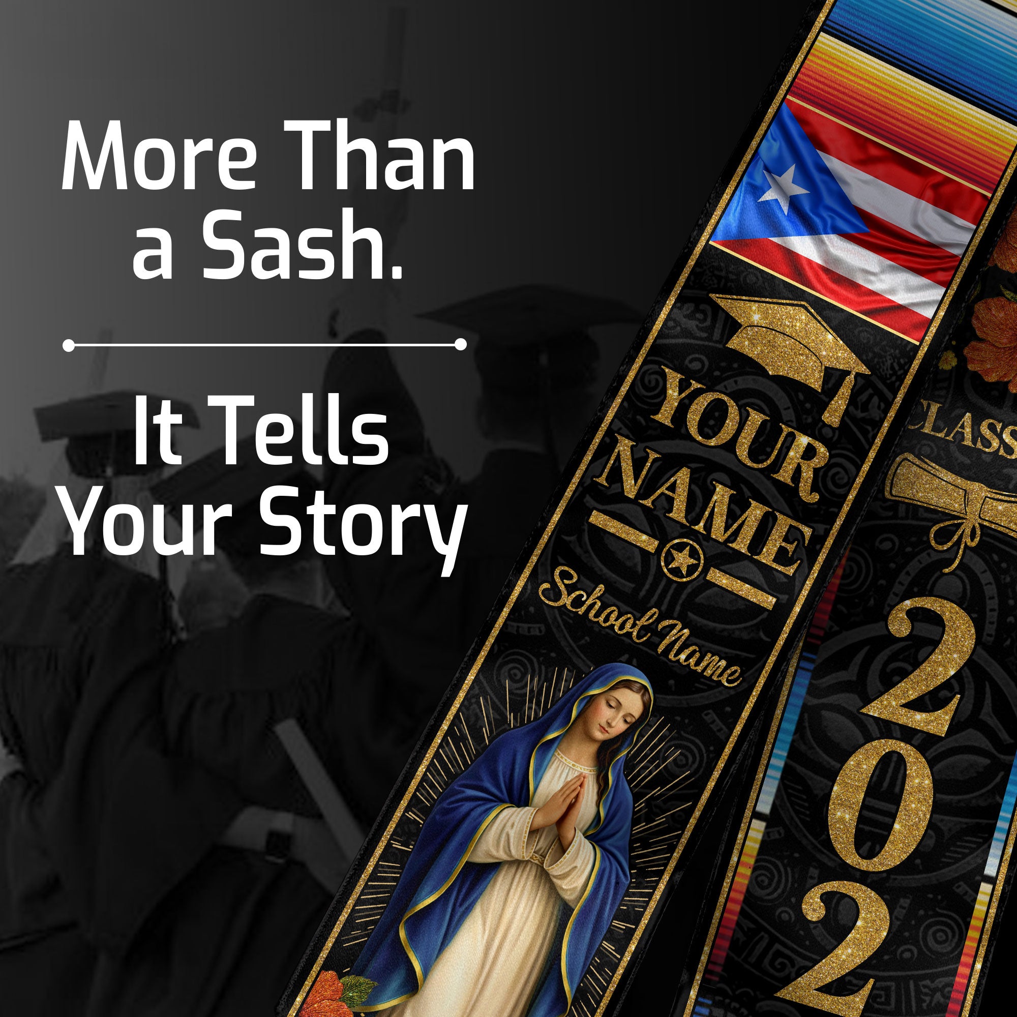 Custom Puerto Rico Graduation Stole Class of 2026, Personalized Name & School Sash
