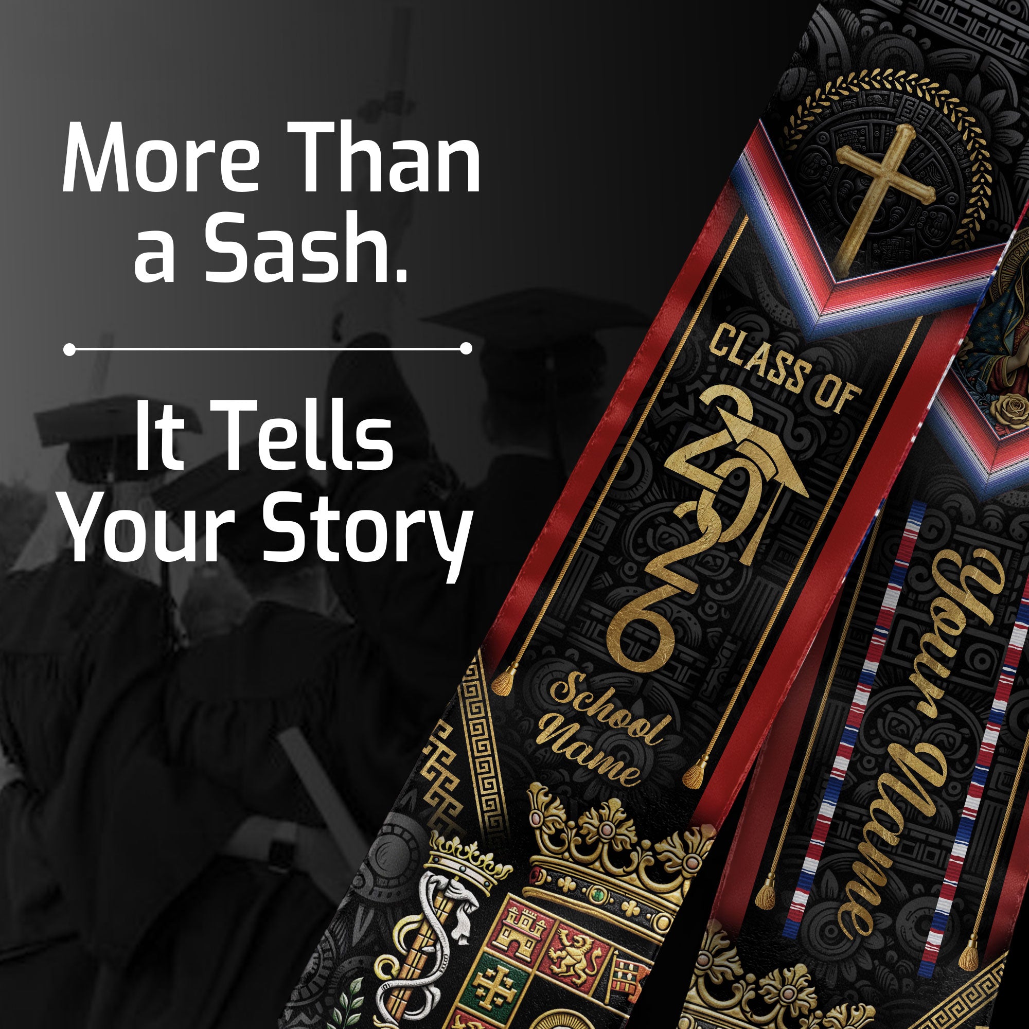 Puerto Rico Stole 2026 - Personalized Graduation Sash with Coat of Arms Emblem