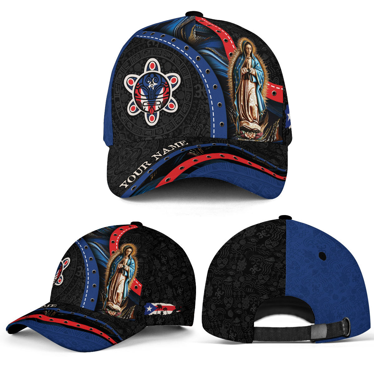 Puerto Rico Baseball Cap Virgin Mary Taino Design Custom Name Boricua Pride Hat