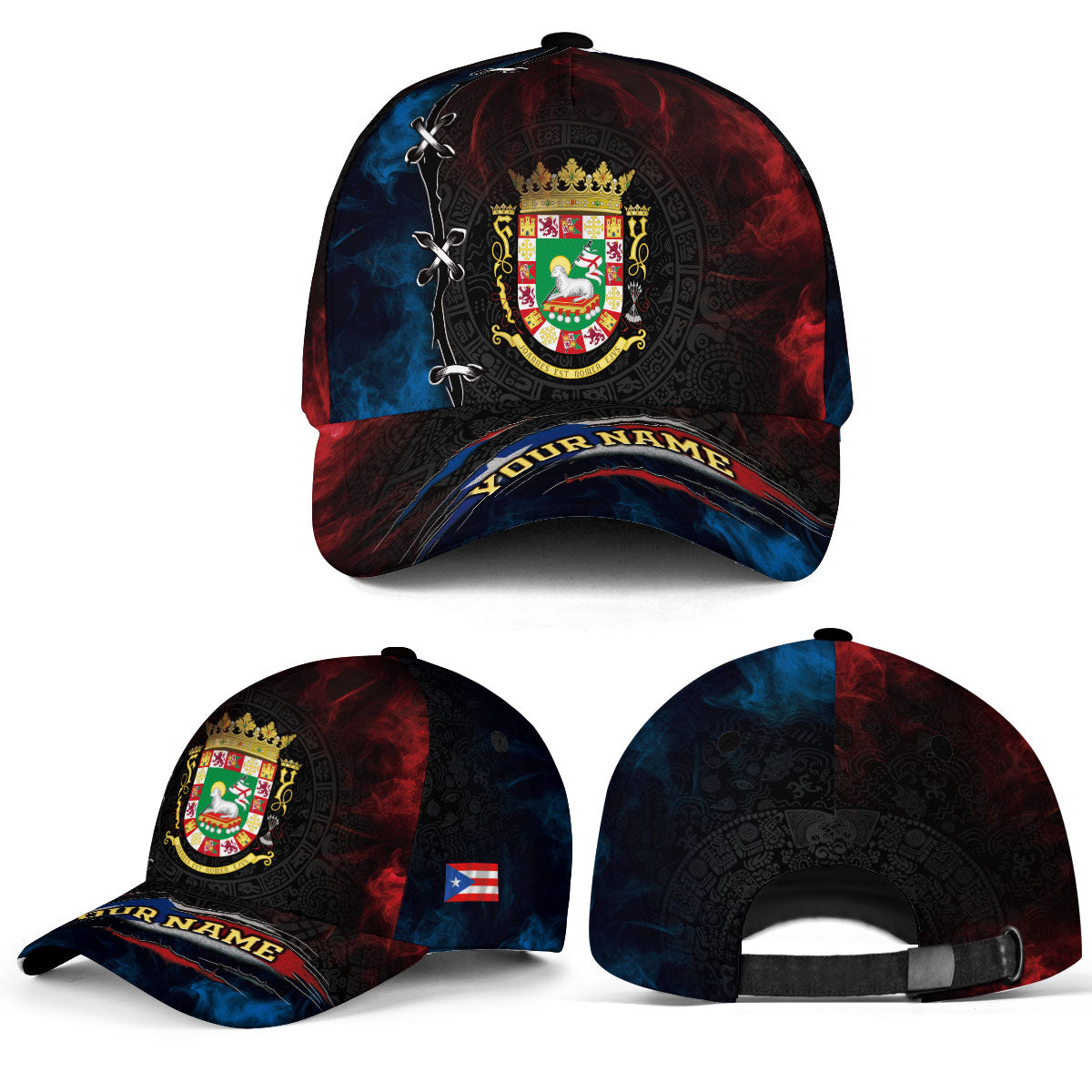 Puerto Rico Baseball Cap Coat of Arms Flag Blue Red Custom Name Boricua Hat