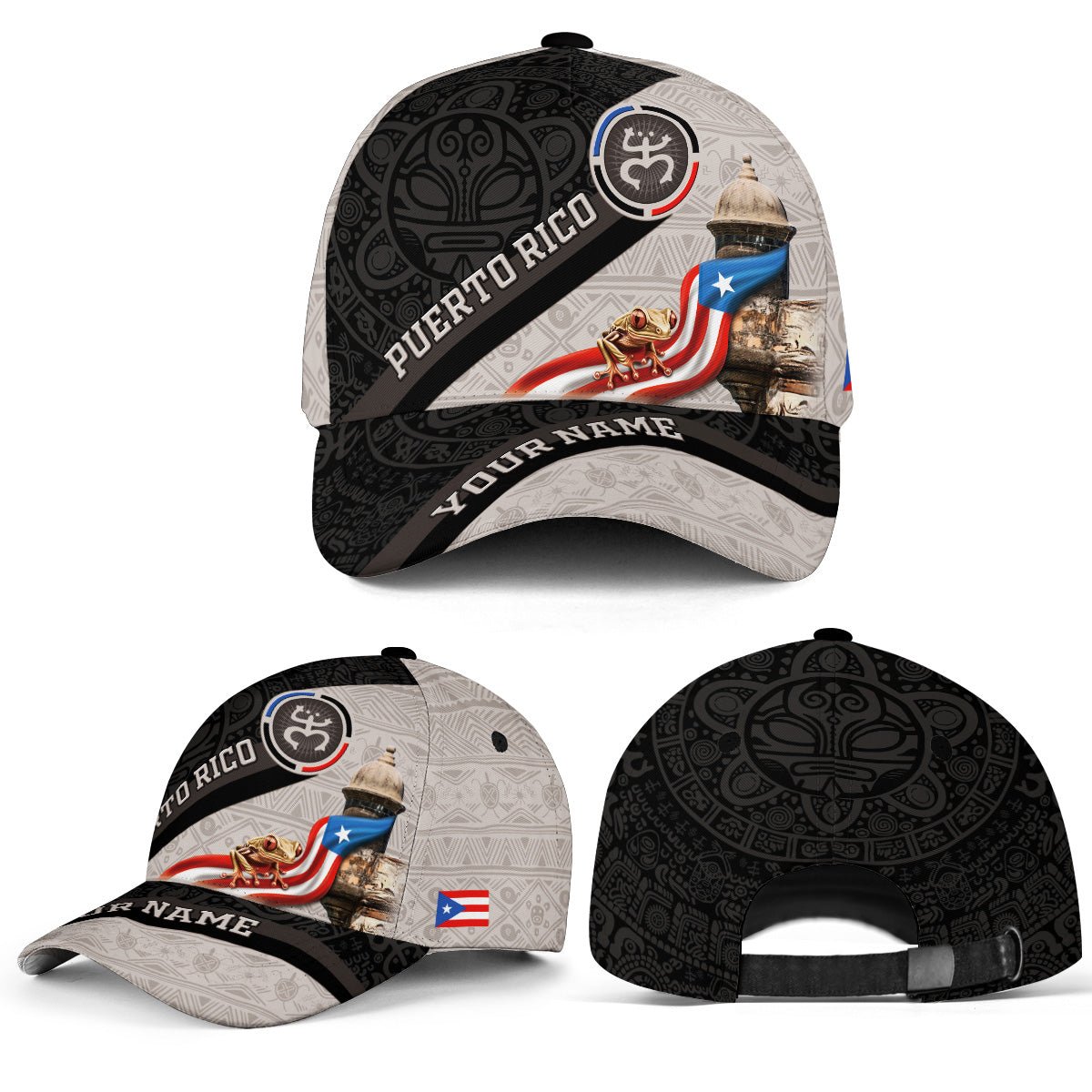Custom Puerto Rico Baseball Caps with El Morro, Coqui Frog Taino Boricua, Personalized Puerto Rico Caps with 3D Hats Custom Name Style, Northryn Co.