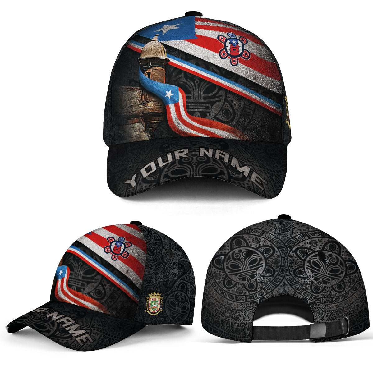 Puerto Rico Baseball Cap El Morro Fortress Taino Sun Custom Name Boricua Pride Hat