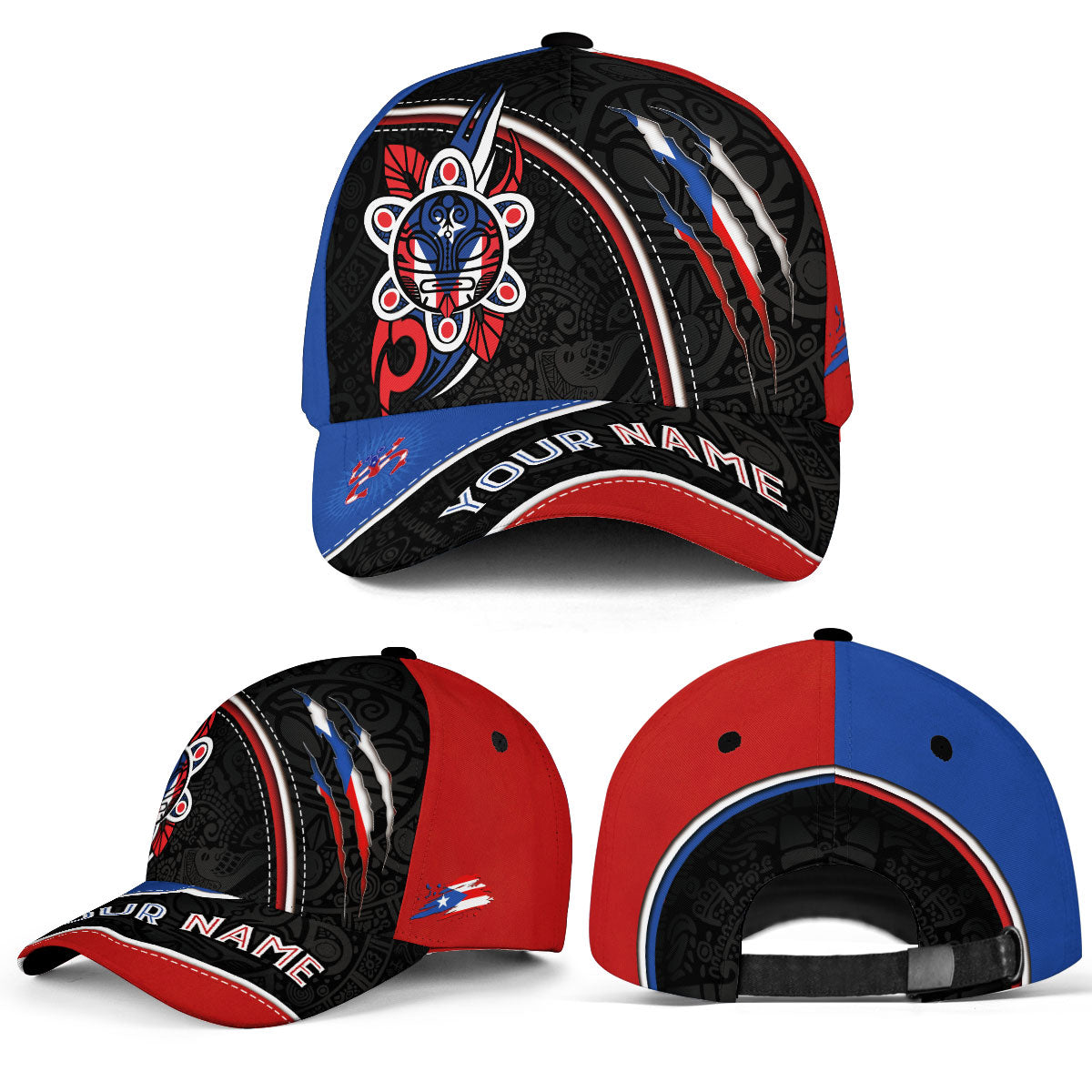 Puerto Rico Baseball Cap Taino Art Claw Mark Custom Name Boricua Pride Hat