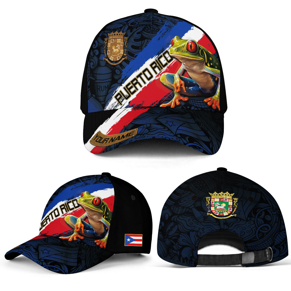 Puerto Rico Baseball Cap Coqui Frog Custom Name Boricua Heritage Hat For Men