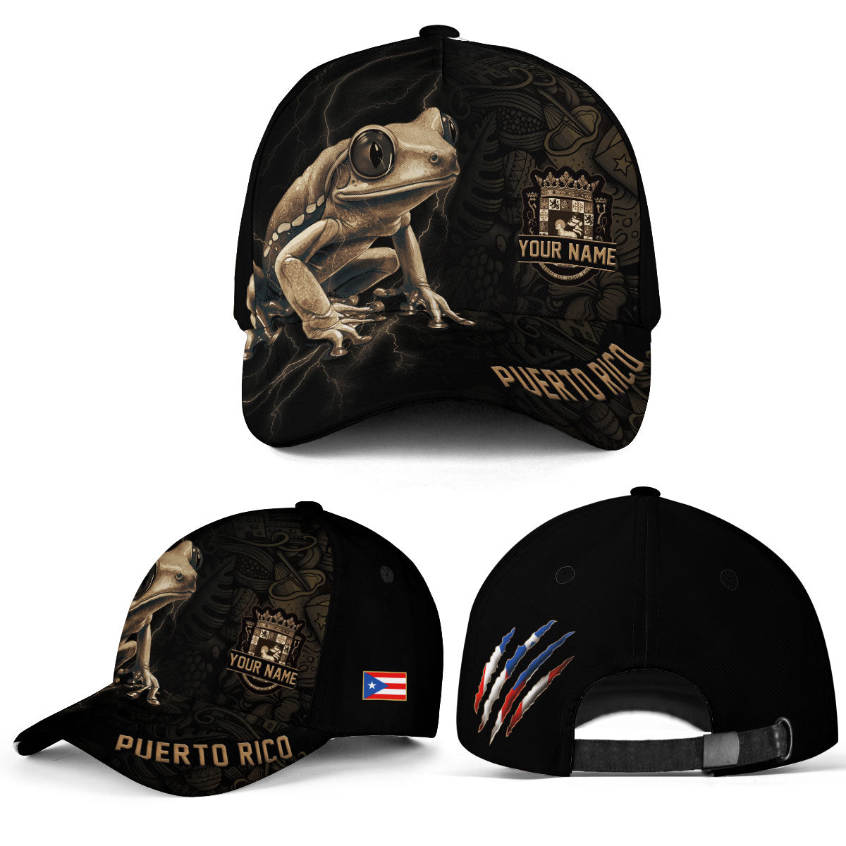 Puerto Rico Baseball Cap Coqui Frog Custom Name Boricua National Hat For Men
