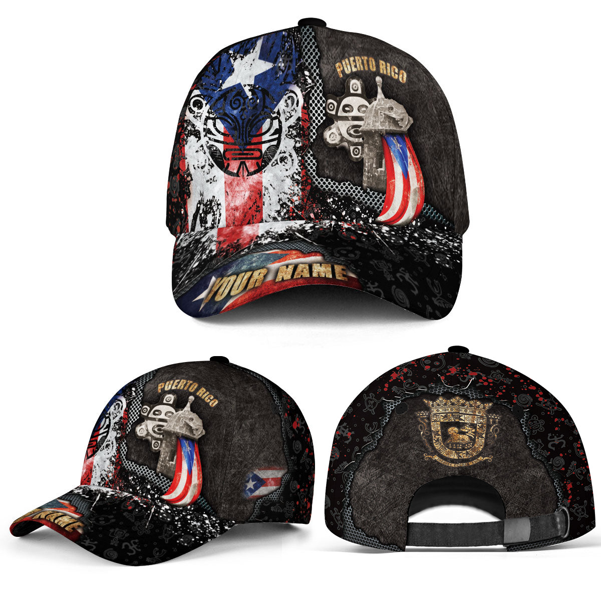 Puerto Rico Baseball Cap Taino Sun El Morro Flag Custom Name Boricua Heritage Hat