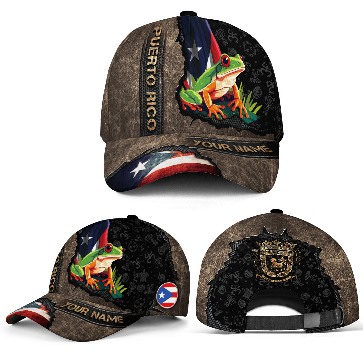 Puerto Rico Baseball Cap Taino Symbol Flag Custom Name Boricua Pride Hat