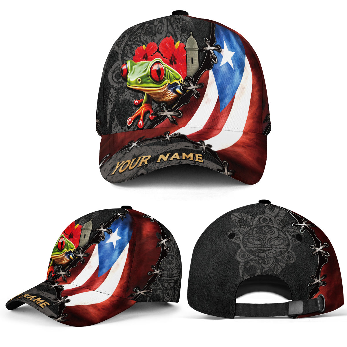 Puerto Rico Baseball Cap Coqui Frog Hibiscus Custom Name Puerto Rican Pride Hat