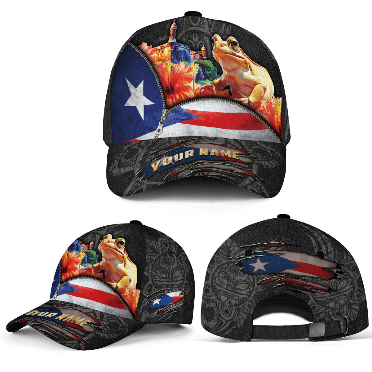 Puerto Rico Baseball Cap El Morro Coqui Frog Custom Name Puerto Rican Heritage Hat