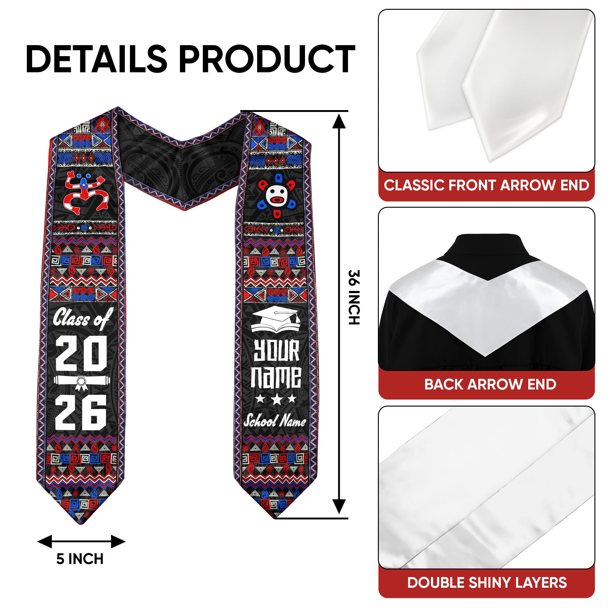 Custom Puerto Rico Graduation Stole 2026 Taino Heritage Coqui Frog Graduation Sash