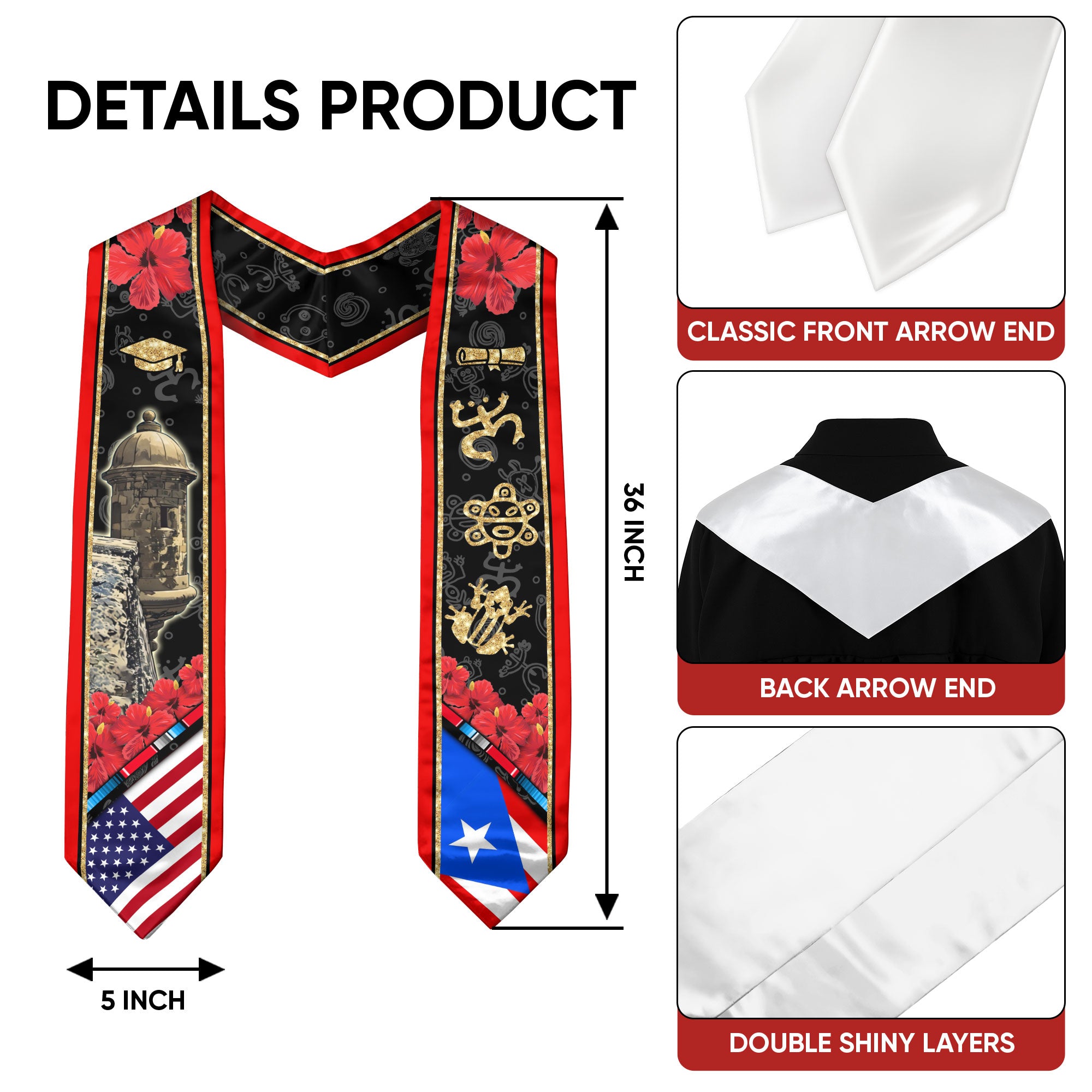Puerto Rico El Morro Castle Gold Taino Heritage Class of 2026 Graduation Sash Graduation Stole