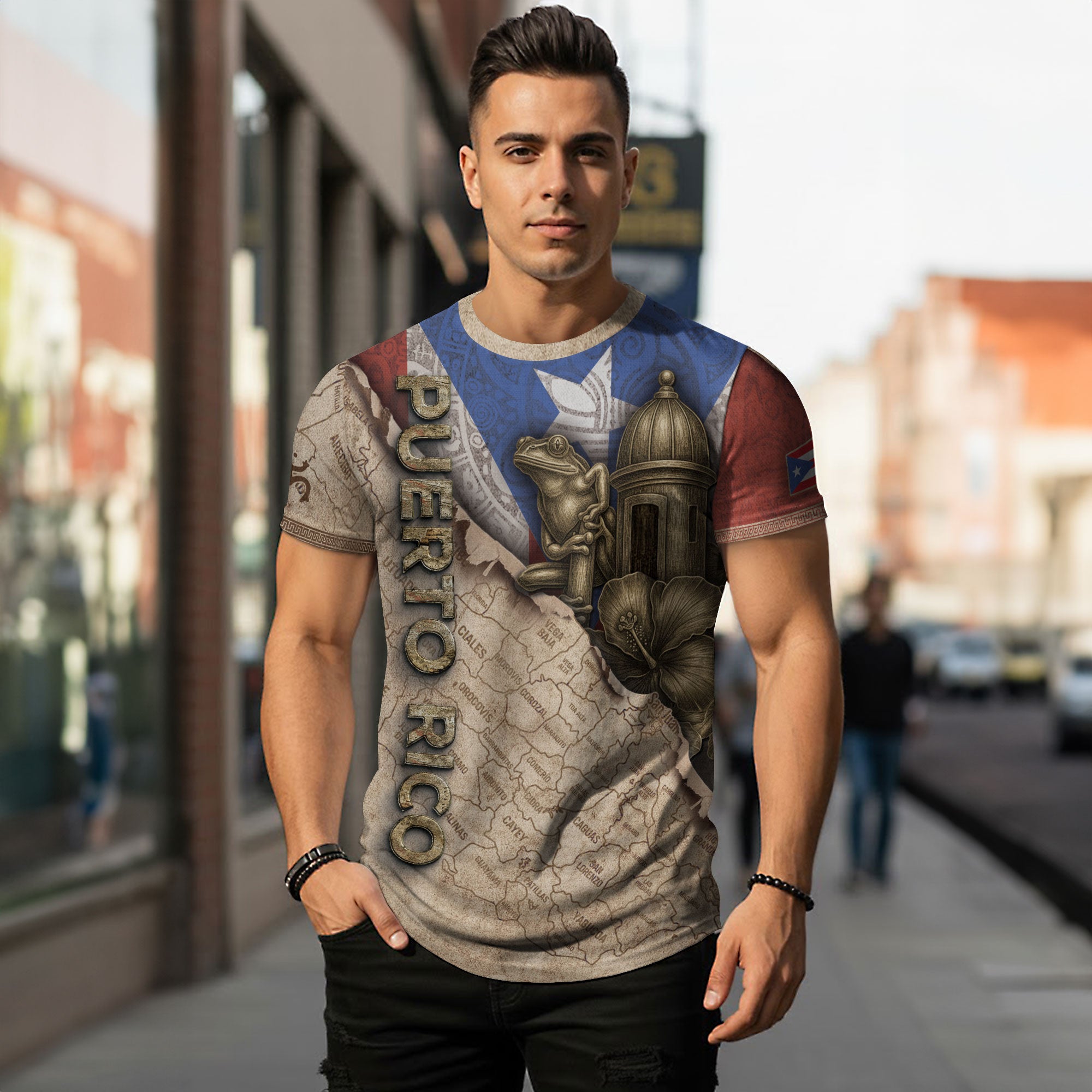 Puerto Rico Map Coqui Frog Hibiscus Garita Heritage Pride Boricua Spirit Shirt