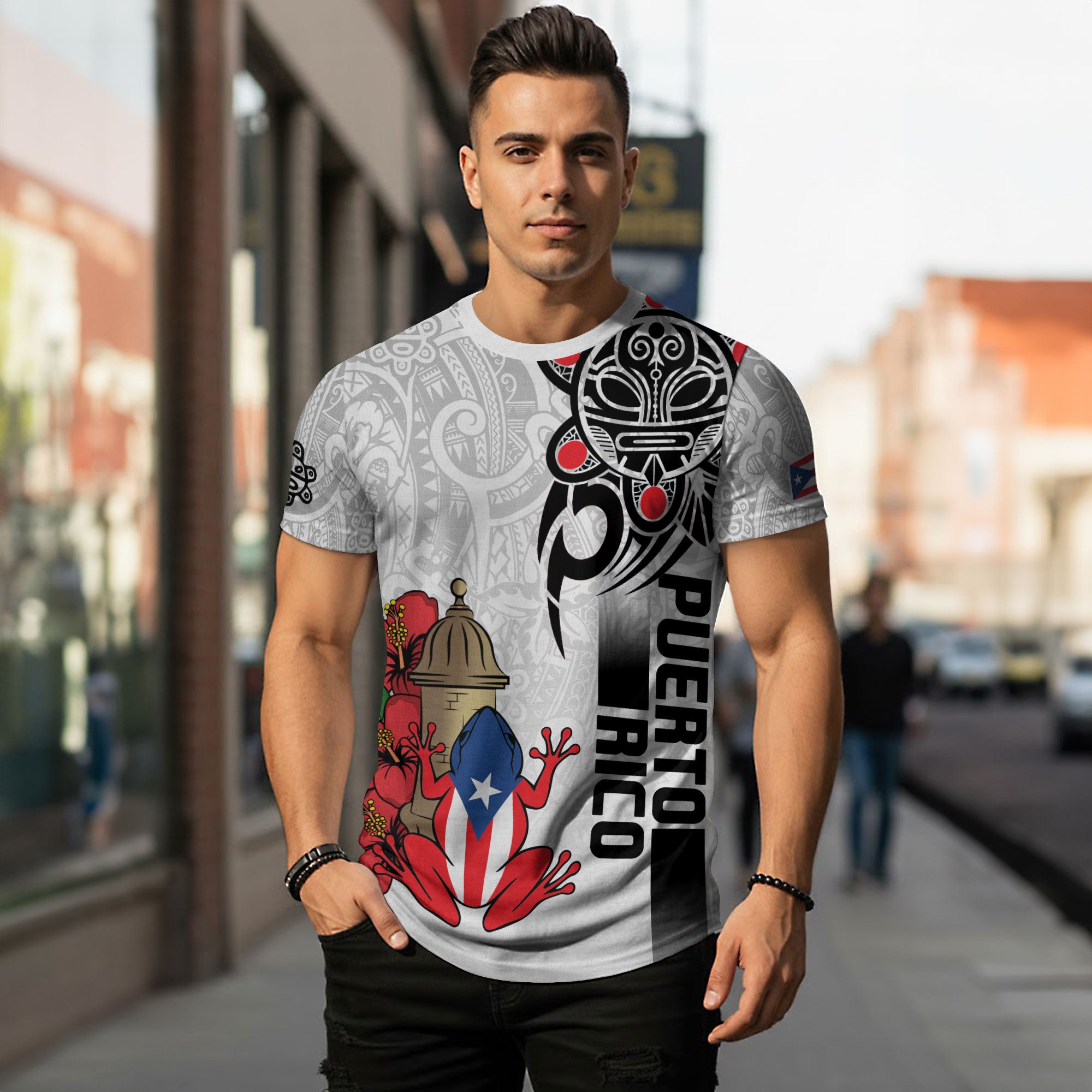 Puerto Rico Coqui Rana Taino Art Garita Hibiscus Heritage Pride Boricua Camisa