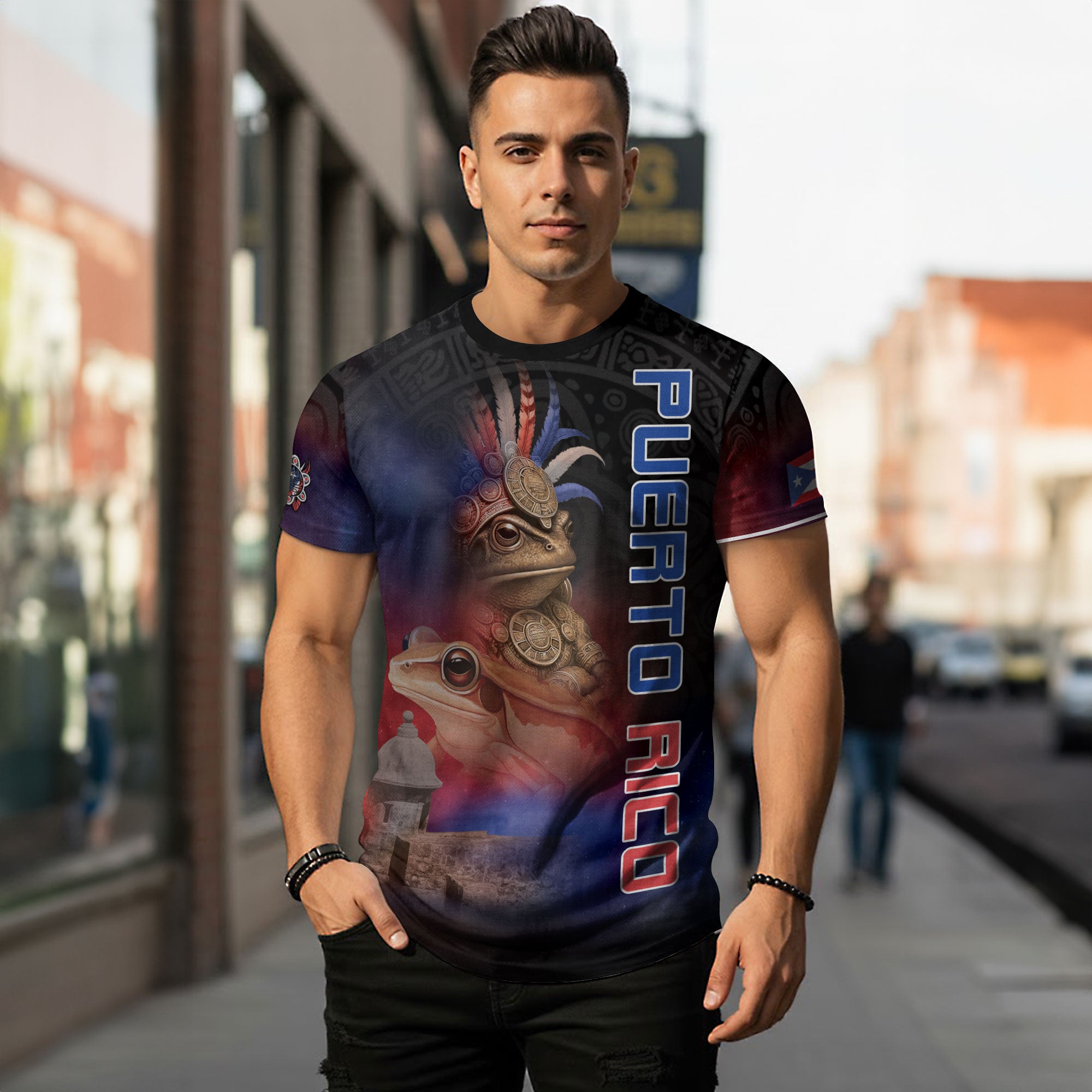 Puerto Rico Coqui Frog Taino Warrior Heritage Boricua Pride Galaxy Nebula Shirt