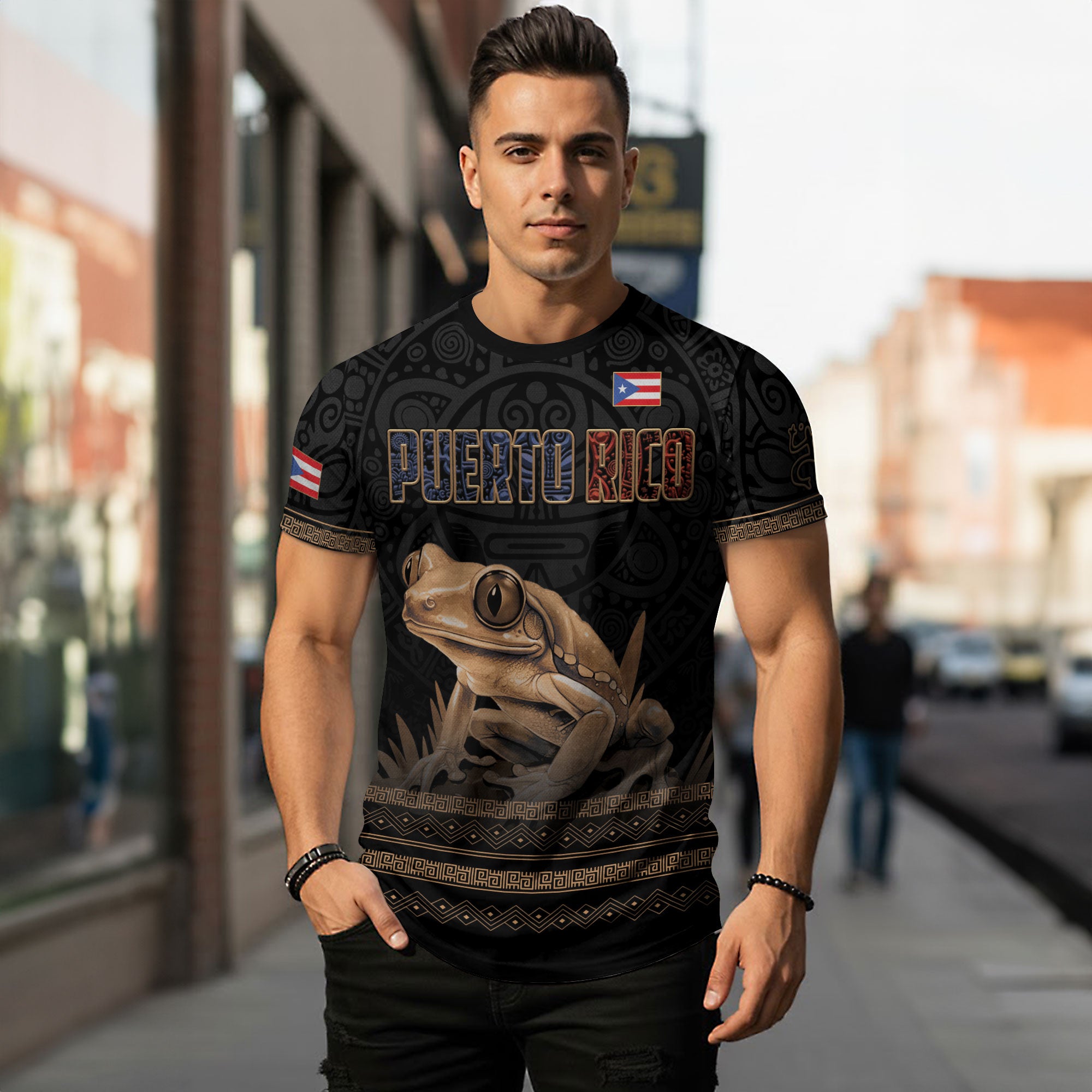 Puerto Rico Coqui Frog Taino Heritage Boricua Pride Tribal Culture Pattern Shirt