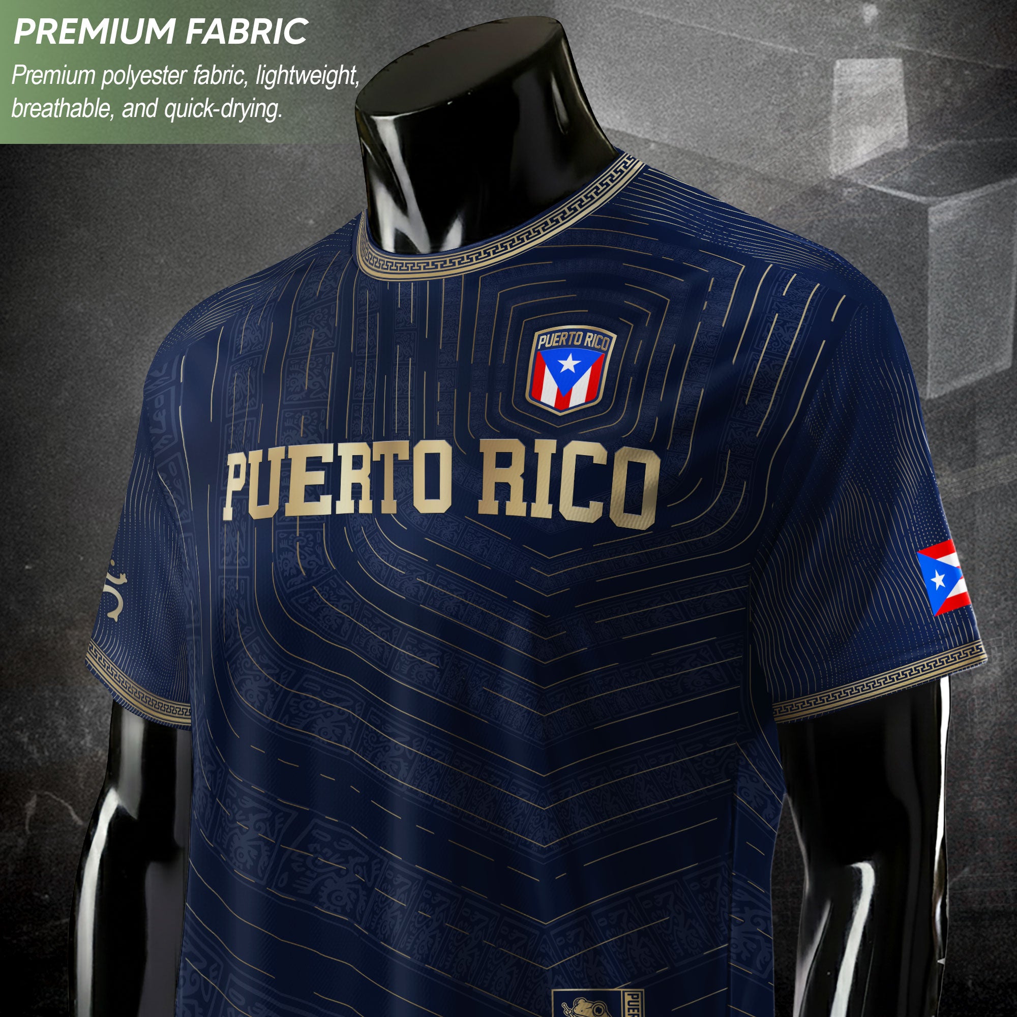 Puerto Rico Boricua Coqui Frog Taino Tribal National Soccer Jersey Navy Gold