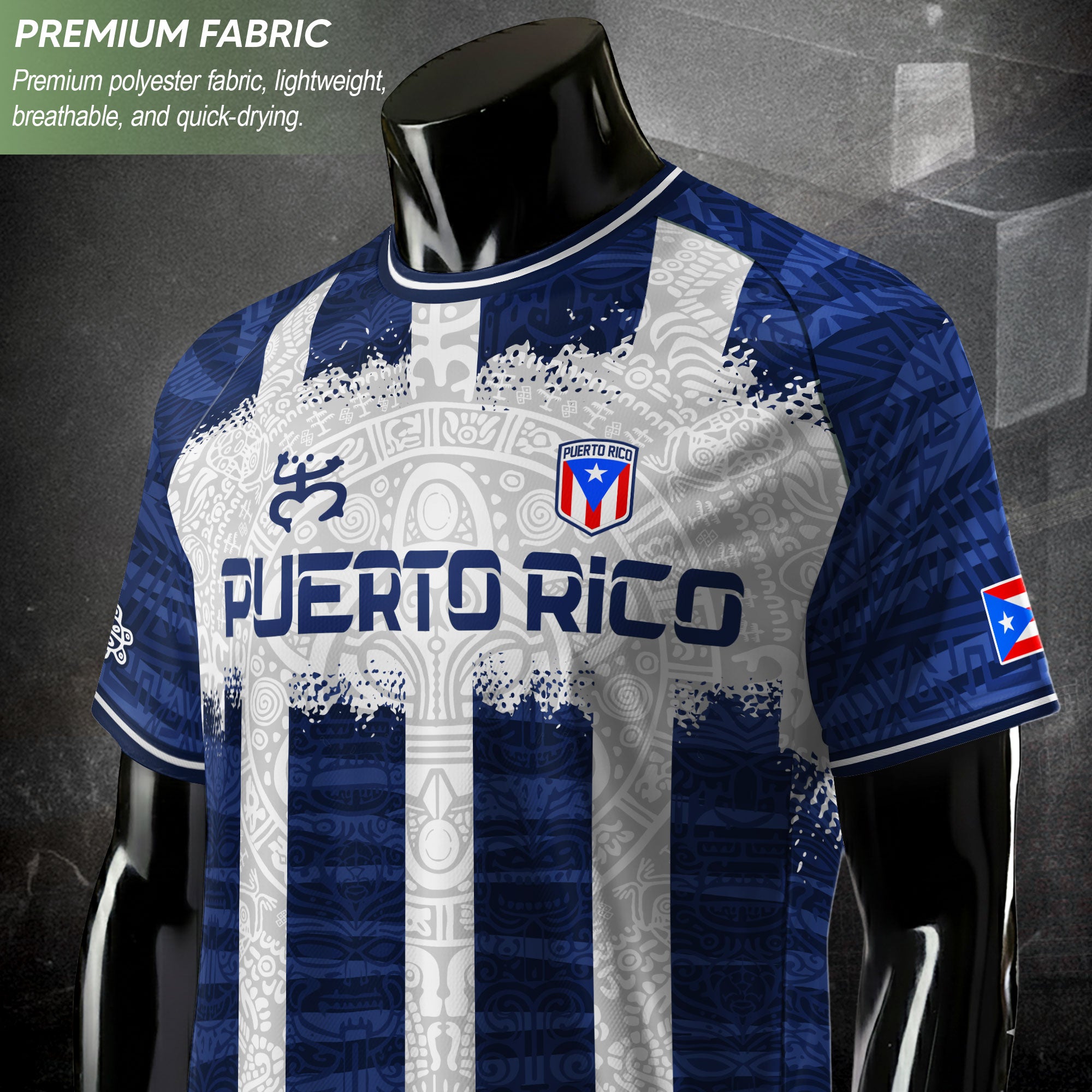 Puerto Rico Boricua Coqui Frog Taino Tribal National Soccer Jersey White Navy