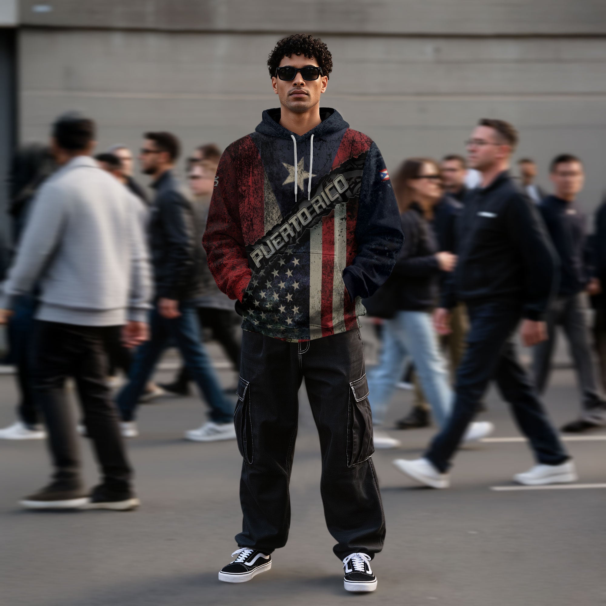 Puerto Rico USA Flag Boricua Taino Tribal Patriotic National Blue White Red Hoodie