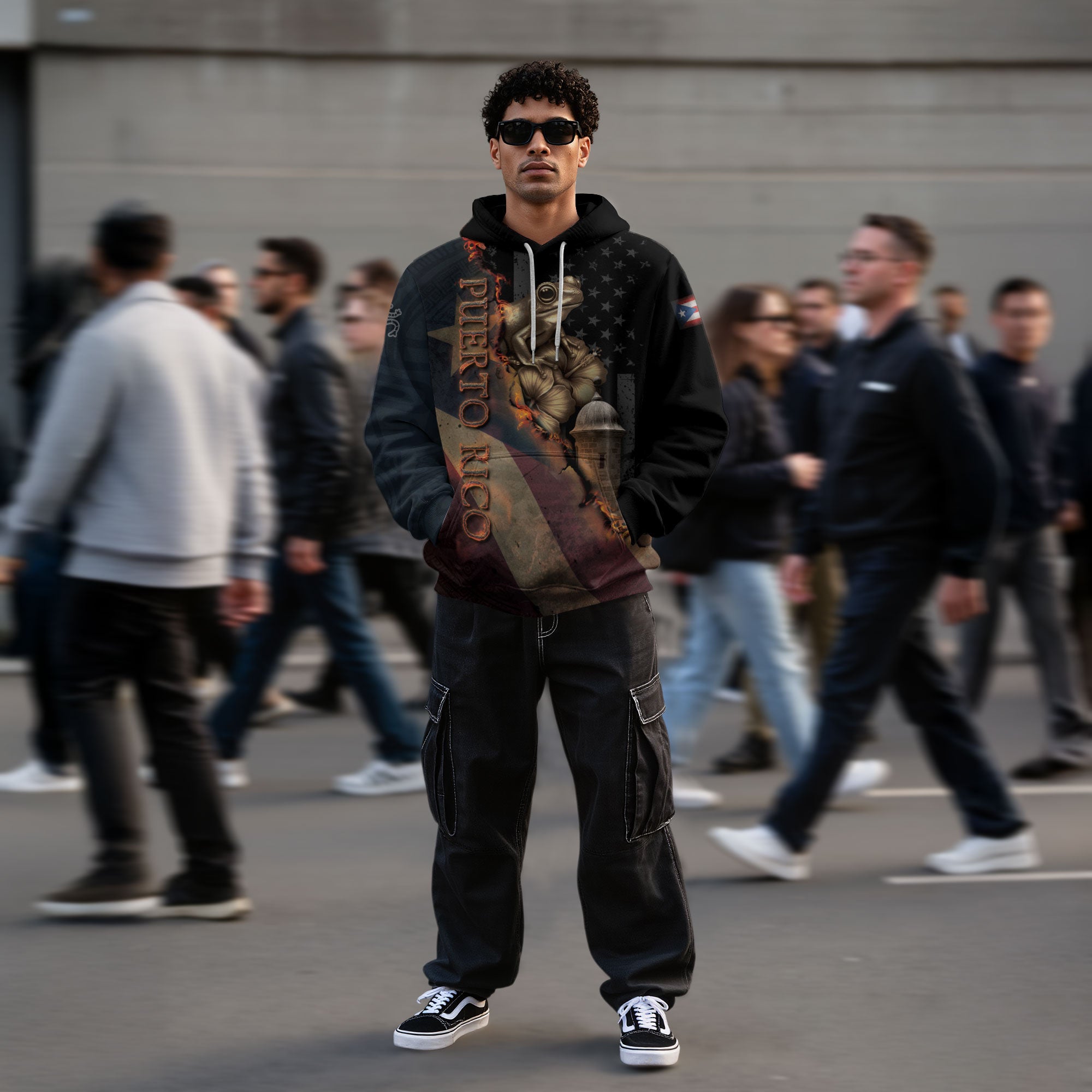 Puerto Rico Flag Boricua Coqui Frog El Morro Taino Tribal Black Gold Heritage Hoodie