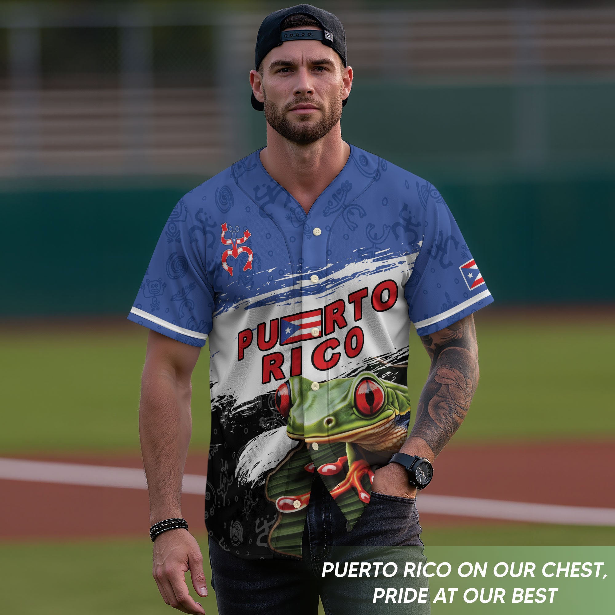 Puerto Rico Coqui Frog Tropical Boricua Tribal Graphic Puerto Rico Baseball Jersey