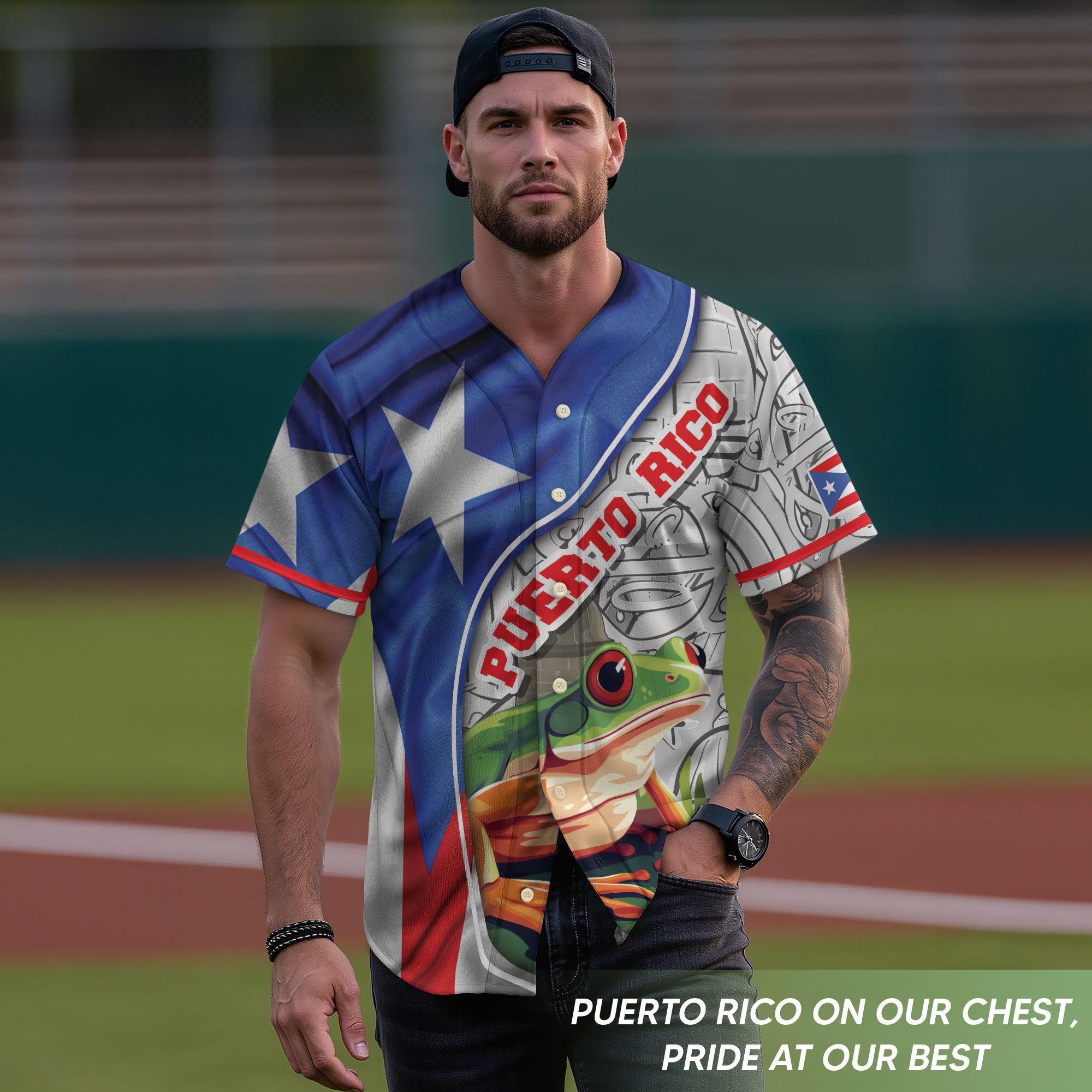 Puerto Rico Boricua Flag Coqui Frog Heritage Tropical Graphic Baseball Jersey