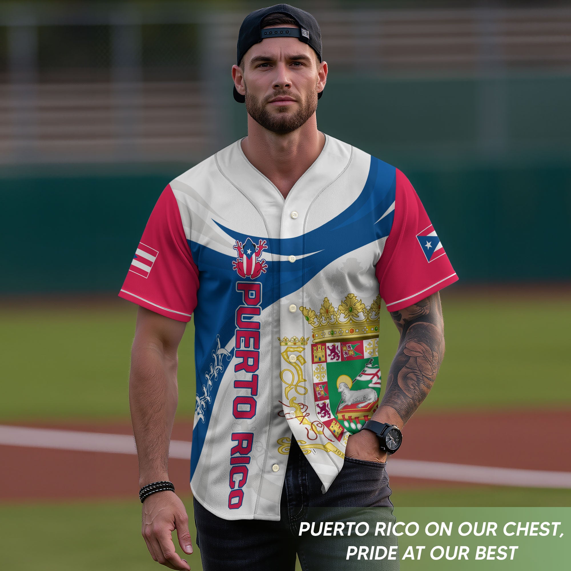 Puerto Rico Boricua White Royal Coat Of Arms Flag Heritage Graphic Baseball Jersey