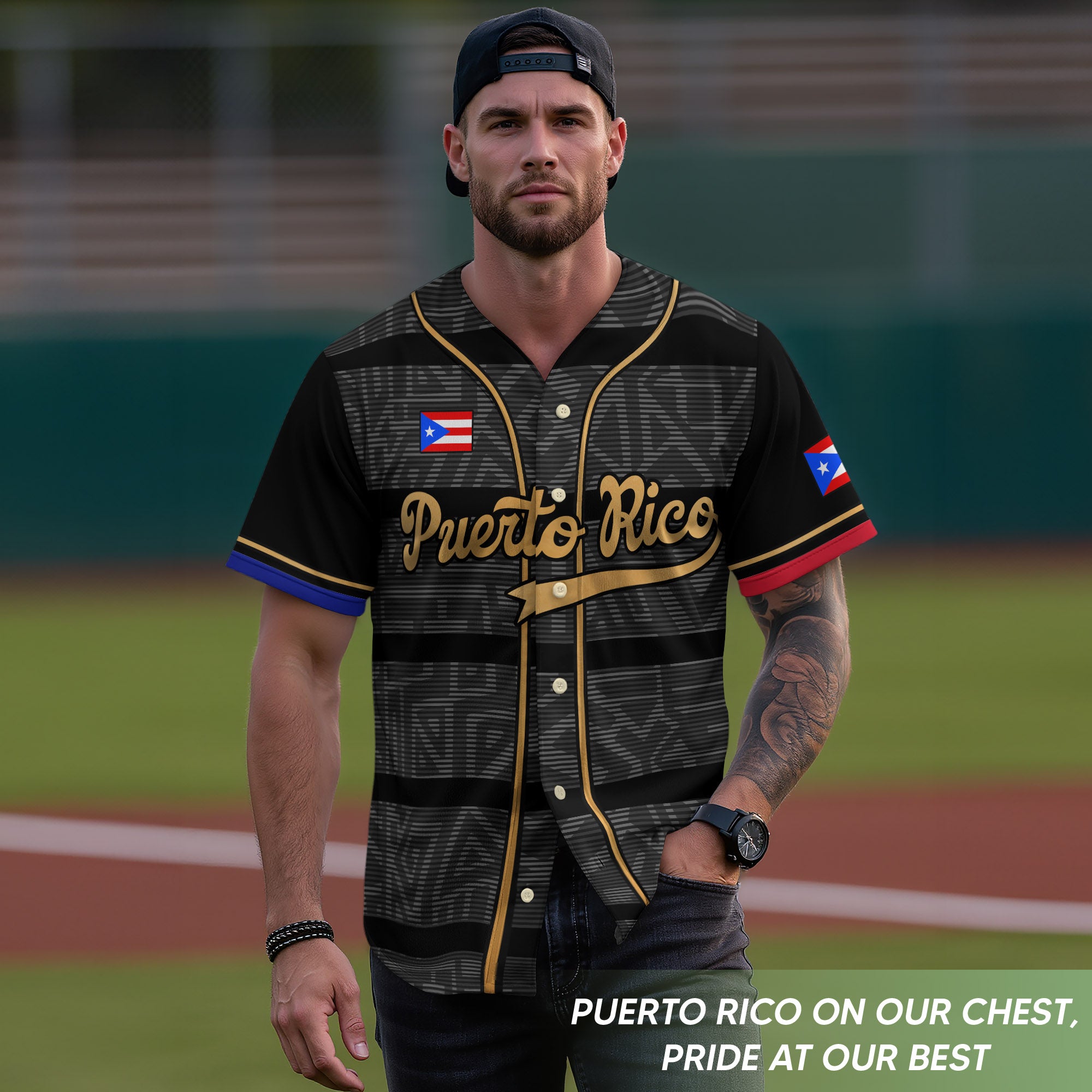 Puerto Rico Boricua Black Gray Taino Pattern Coqui Frog Heritage Baseball Jersey