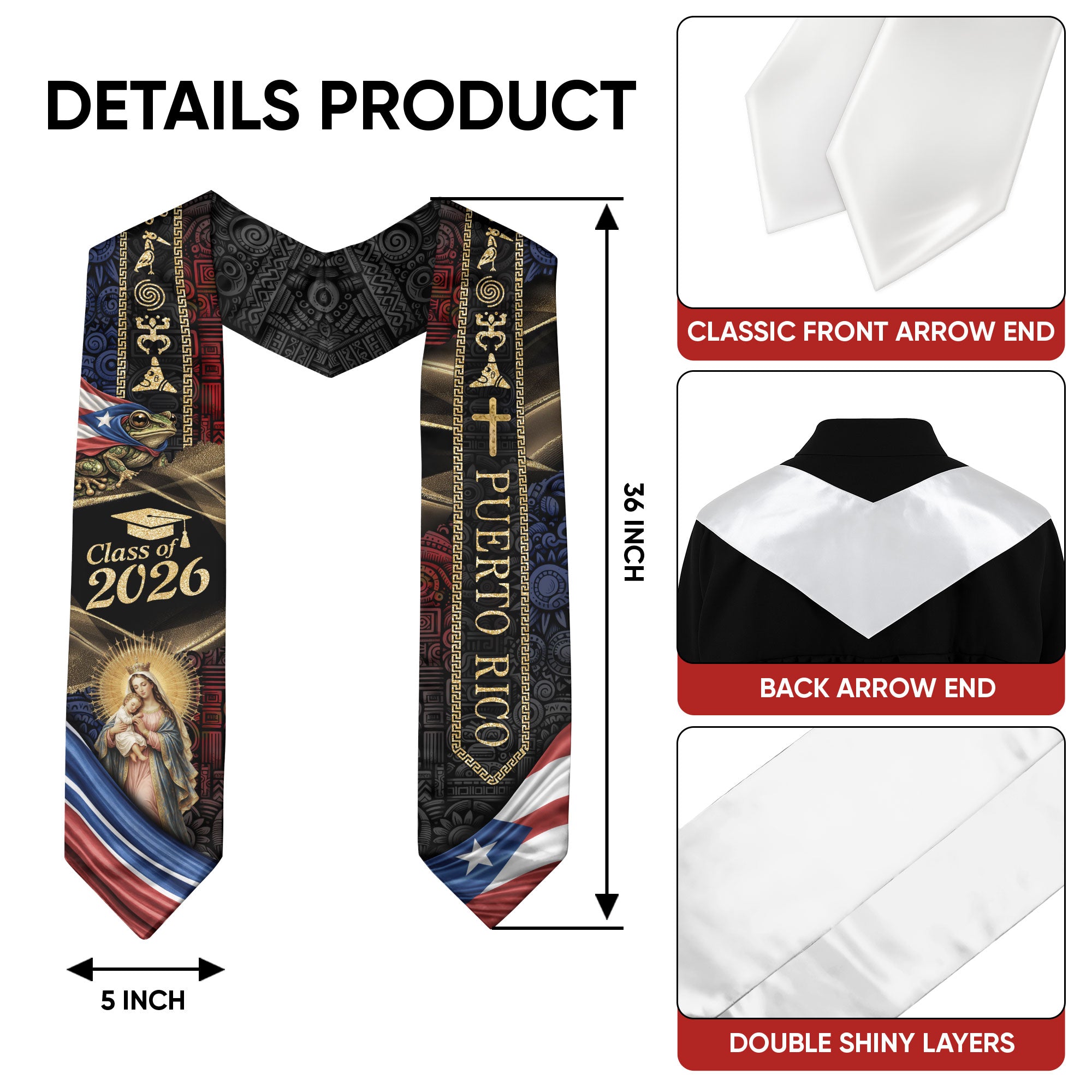 Puerto Rico Graduation Stole Class of 2026 Puerto Rican Graduation Sash Faith Heritage Style