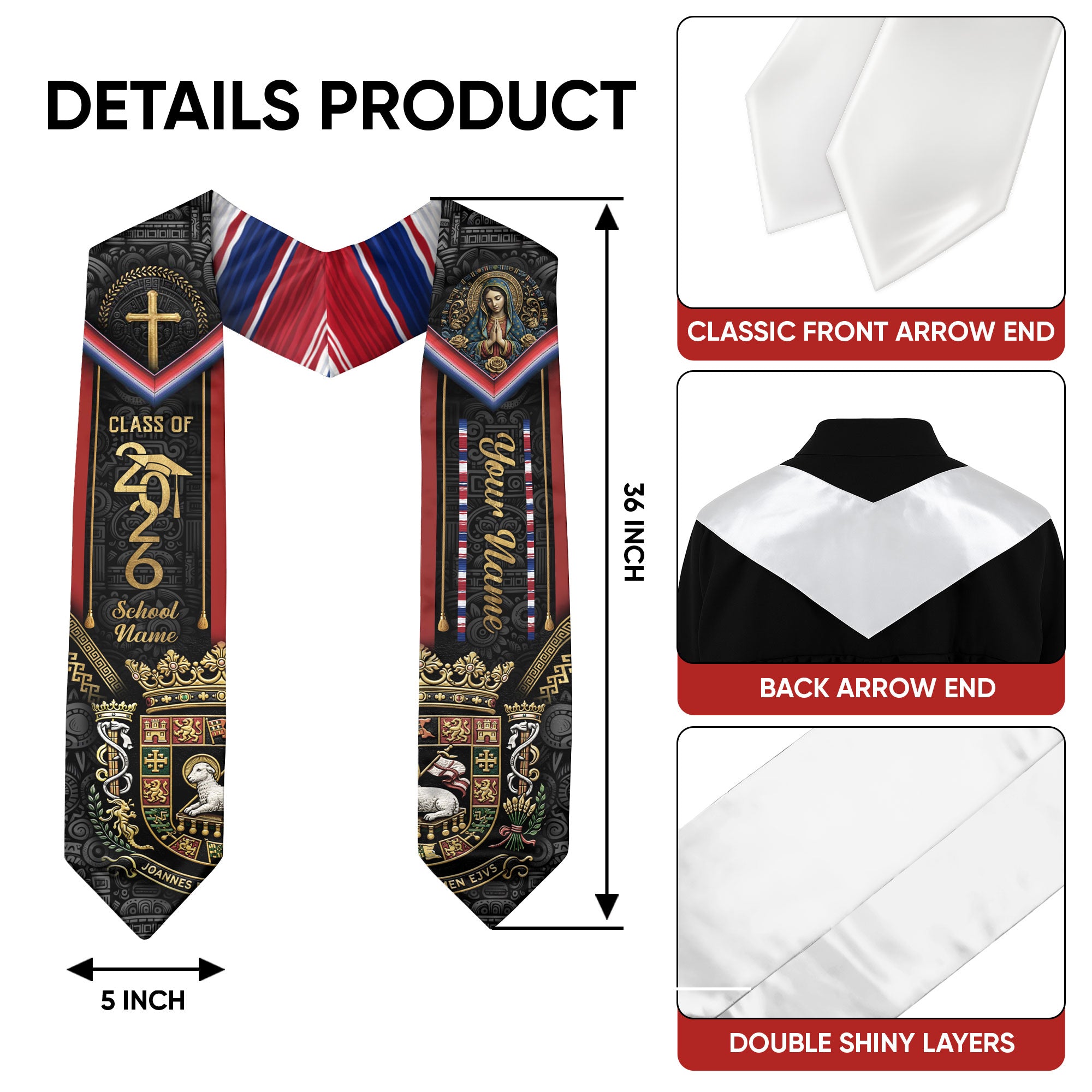 Puerto Rico Stole 2026 - Personalized Graduation Sash with Coat of Arms Emblem