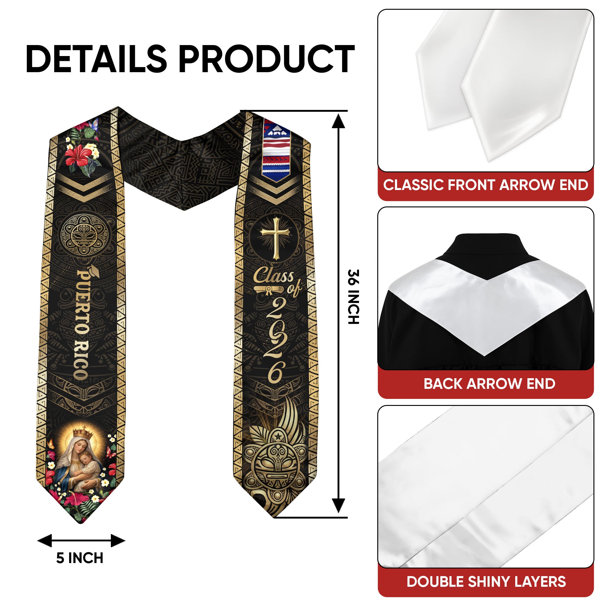 Puerto Rican Graduation Stole Class of 2026 Puerto Rico Graduation Sash Cultural Faith