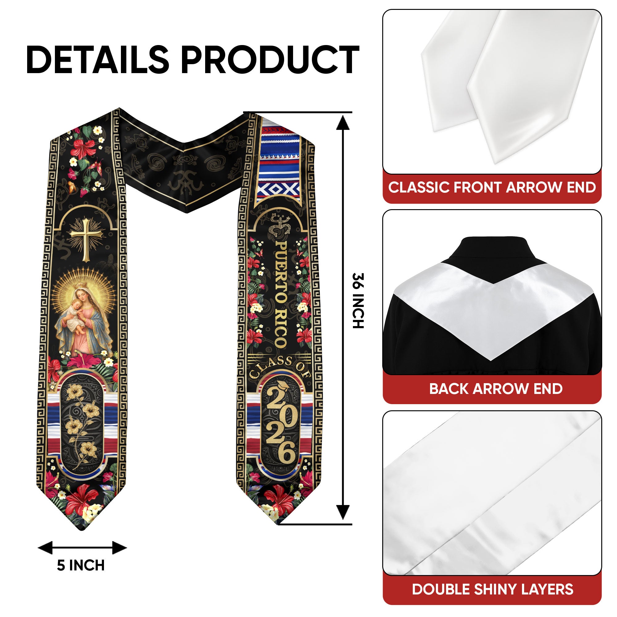 Puerto Rican Graduation Stole Class of 2026 Puerto Rico Graduation Sash Faith Heritage