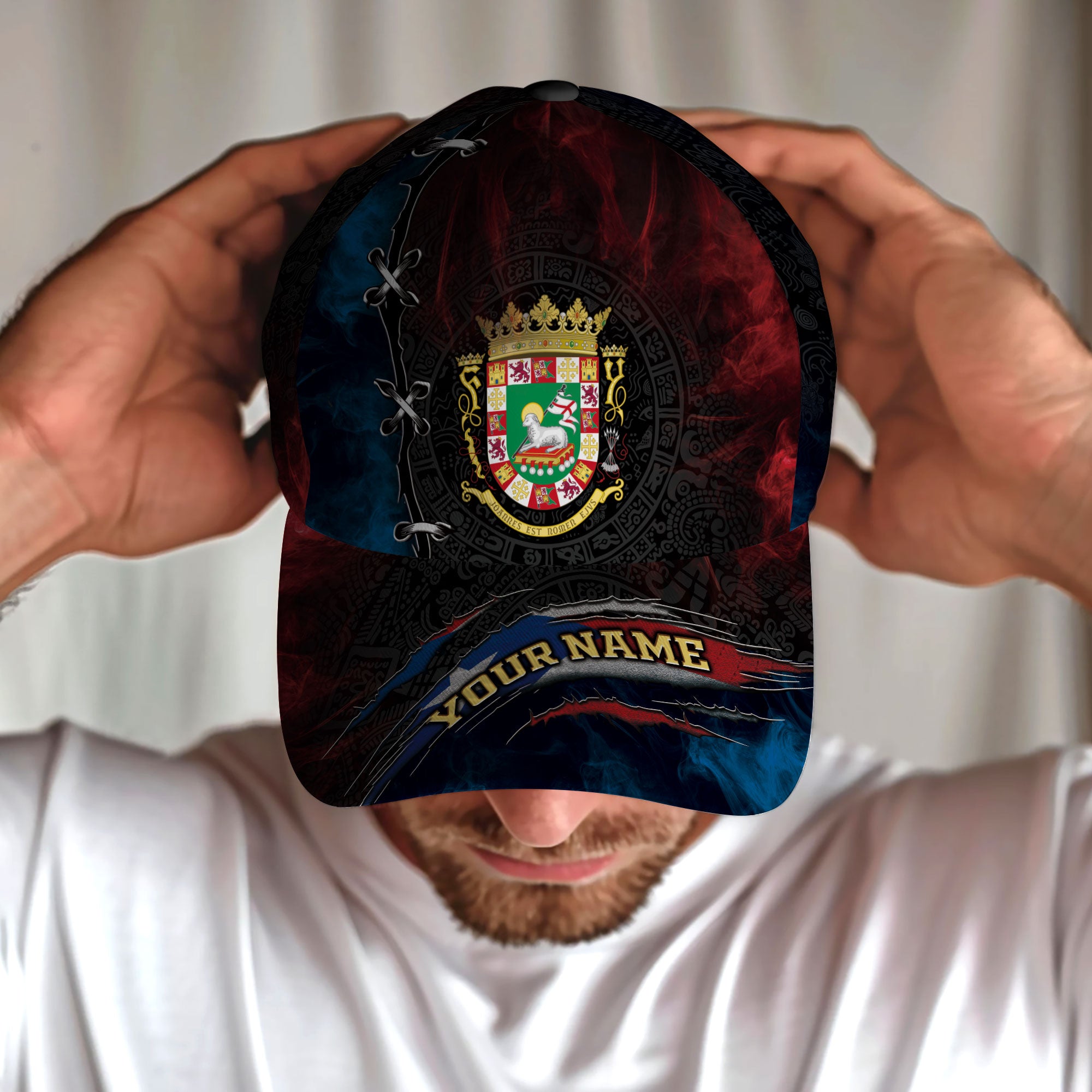 Puerto Rico Baseball Cap Coat of Arms Flag Blue Red Custom Name Boricua Hat