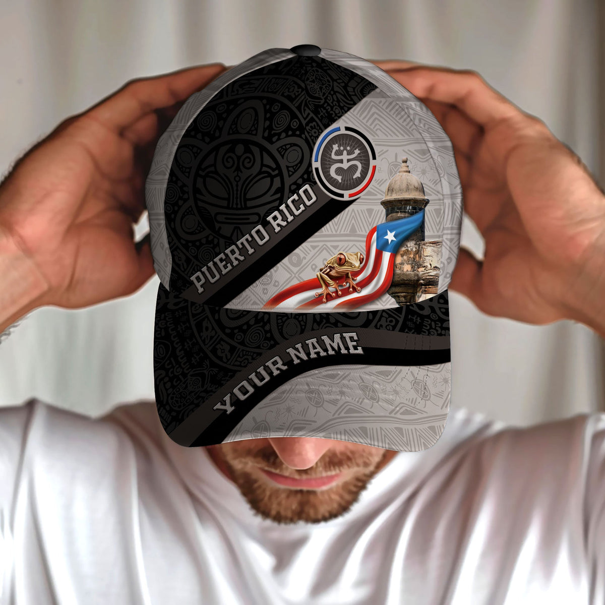 Custom Puerto Rico Baseball Caps with El Morro, Coqui Frog Taino Boricua, Personalized Puerto Rico Caps with 3D Hats Custom Name Style, Northryn Co.