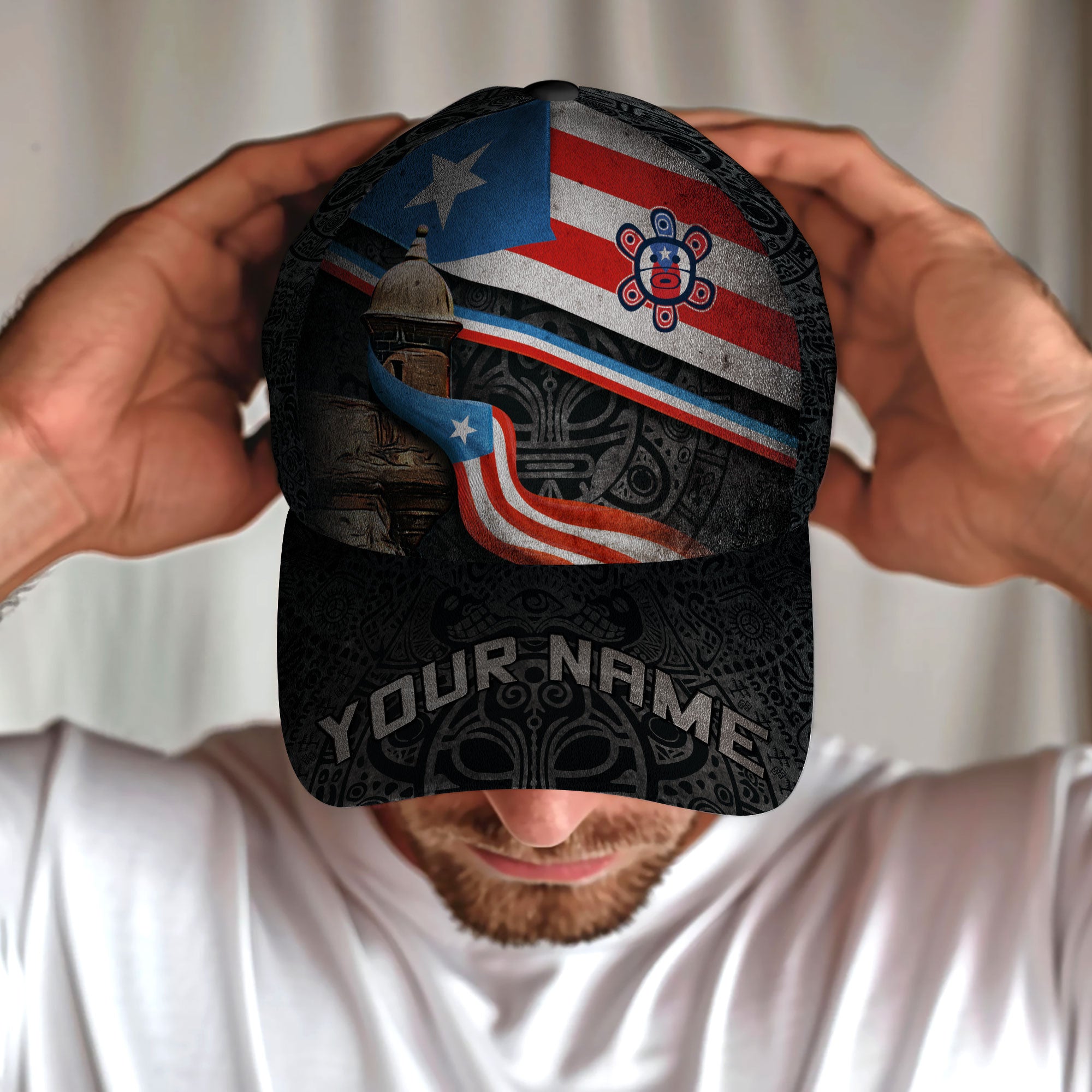 Puerto Rico Baseball Cap El Morro Fortress Taino Sun Custom Name Boricua Pride Hat