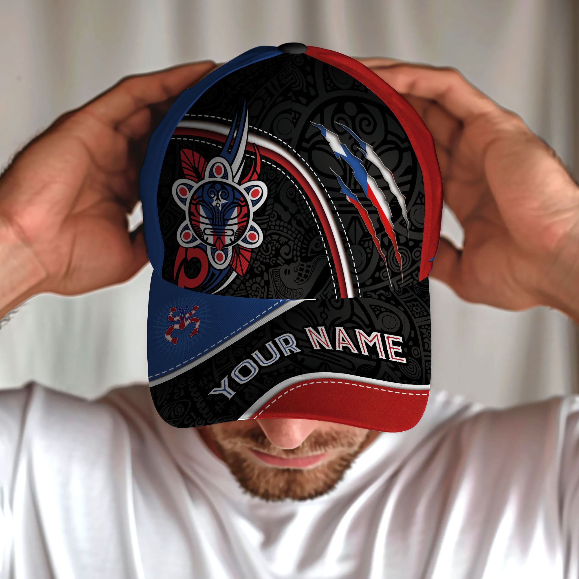 Puerto Rico Baseball Cap Taino Art Claw Mark Custom Name Boricua Pride Hat