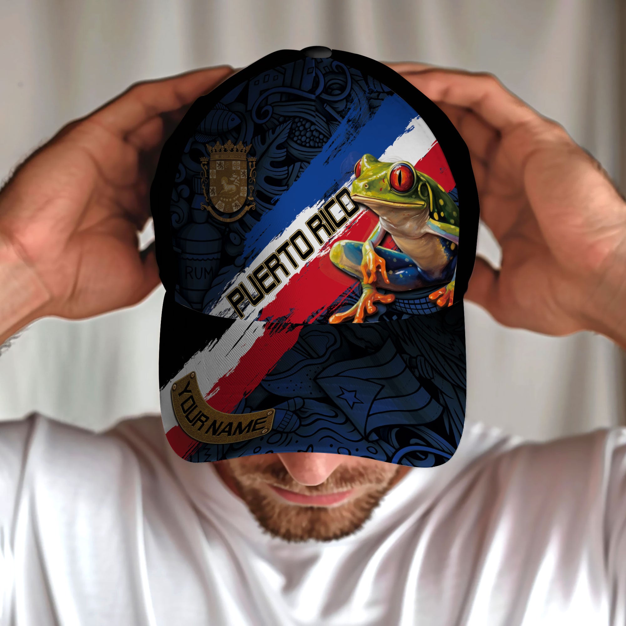 Puerto Rico Baseball Cap Coqui Frog Custom Name Boricua Heritage Hat For Men