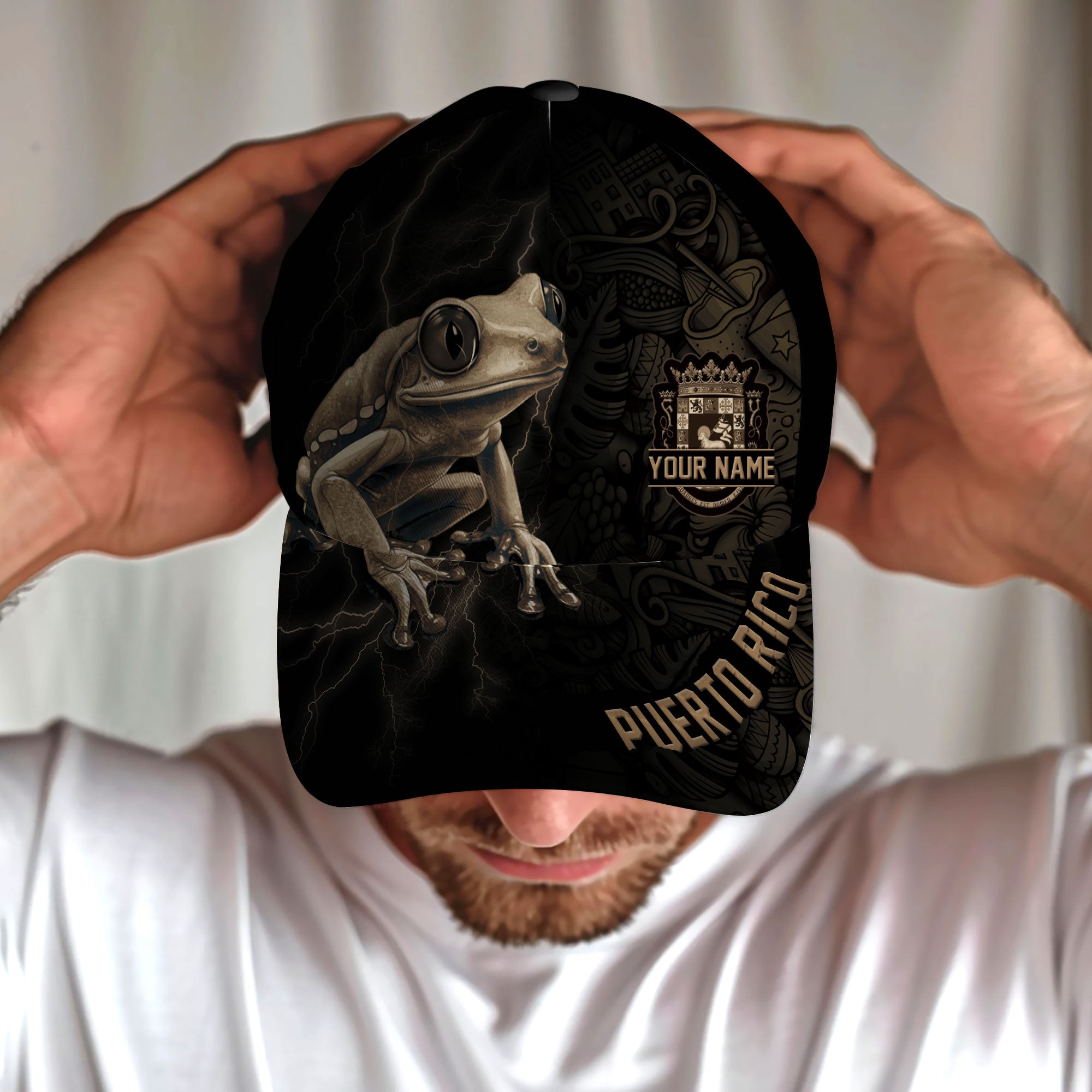 Puerto Rico Baseball Cap Coqui Frog Custom Name Boricua National Hat For Men
