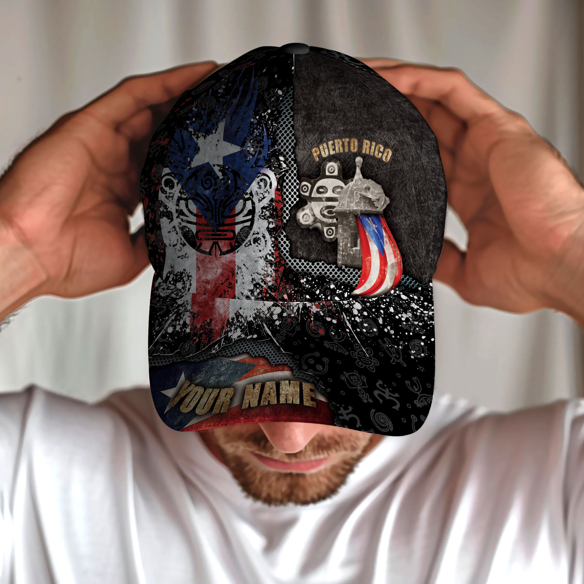 Puerto Rico Baseball Cap Taino Sun El Morro Flag Custom Name Boricua Heritage Hat