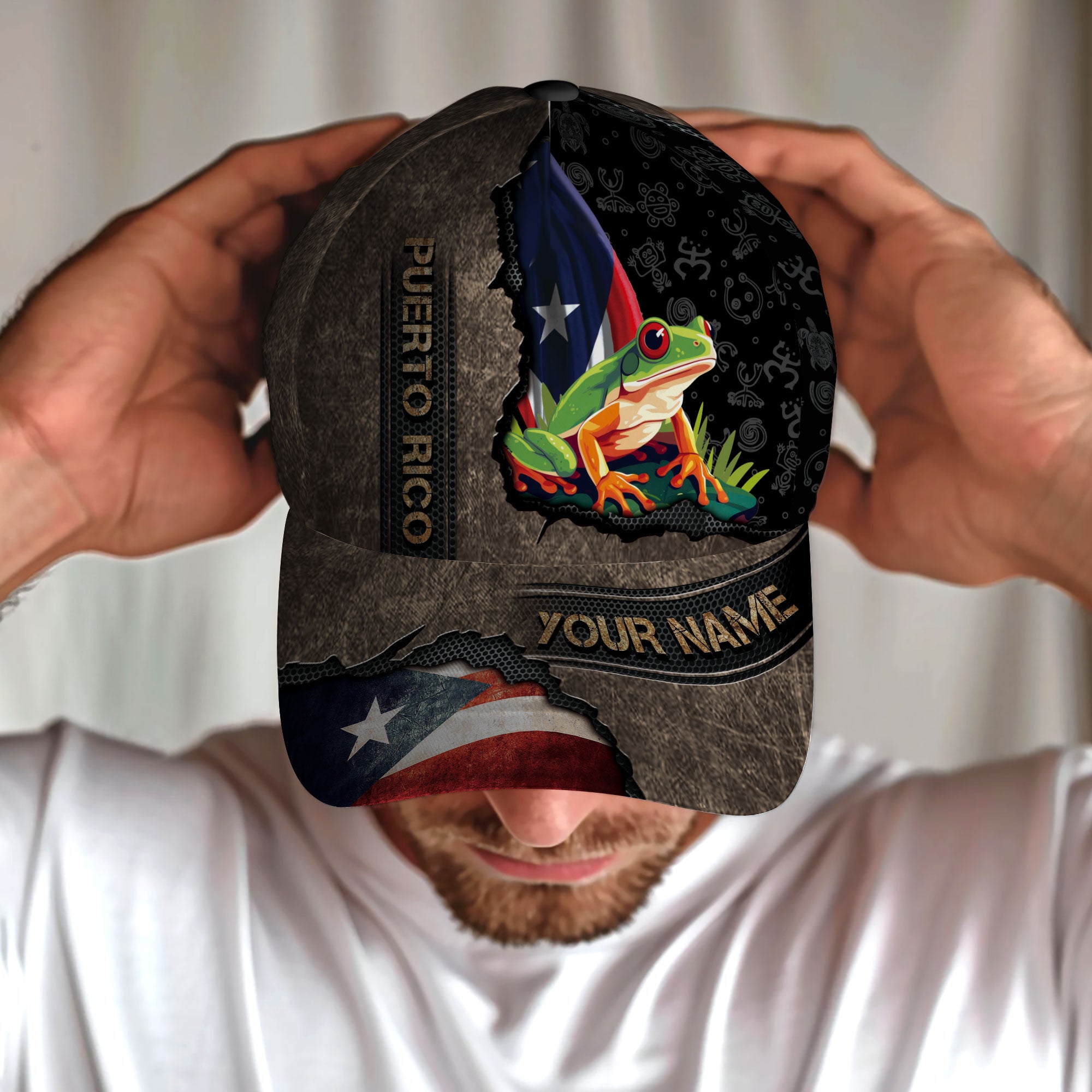 Puerto Rico Baseball Cap Taino Symbol Flag Custom Name Boricua Pride Hat