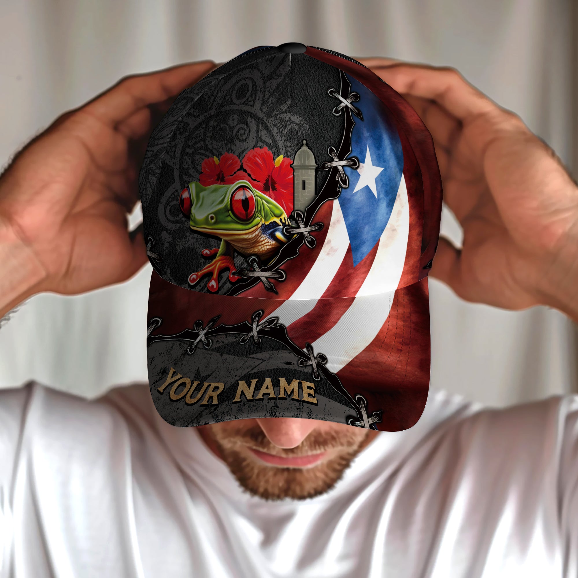 Puerto Rico Baseball Cap Coqui Frog Hibiscus Custom Name Puerto Rican Pride Hat