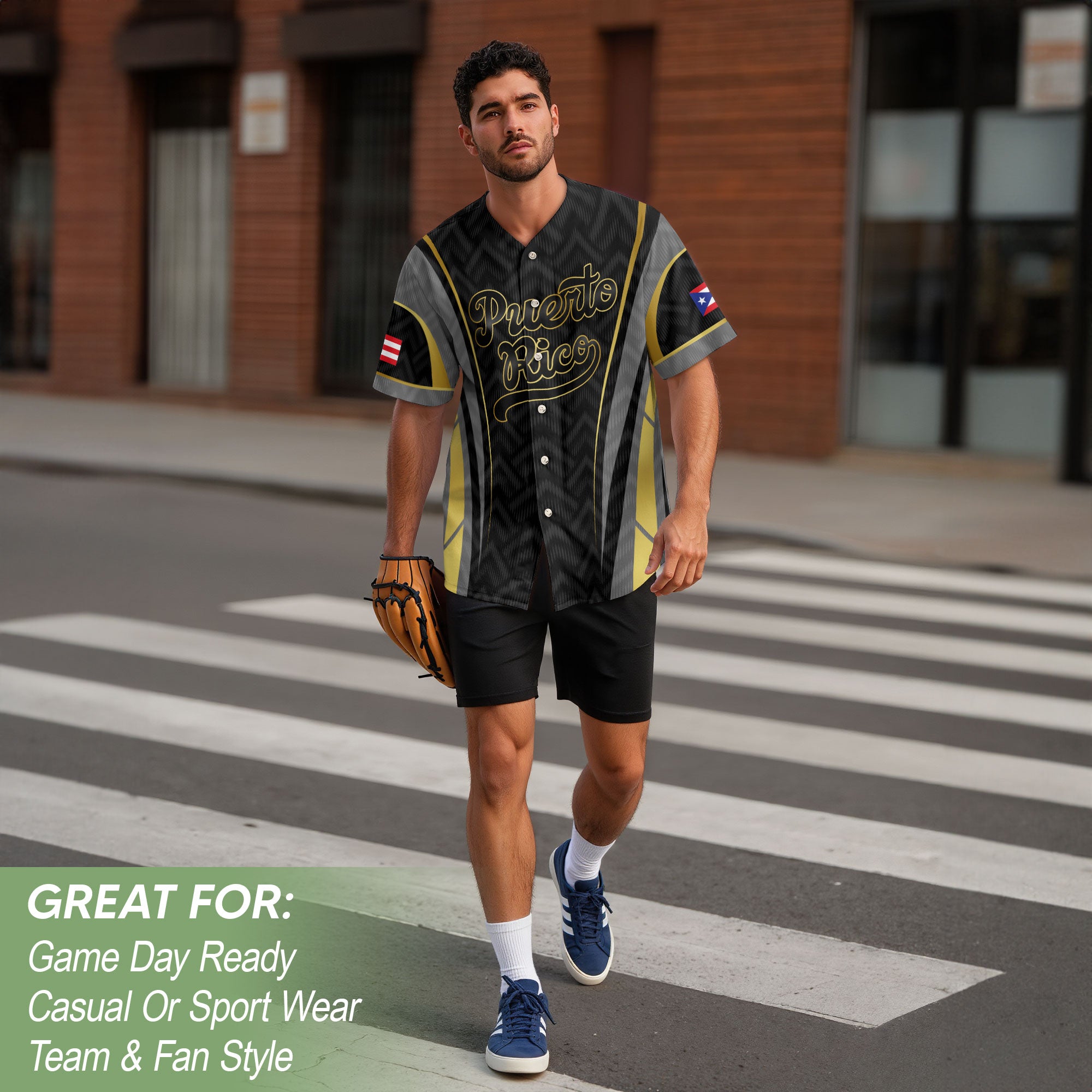 Puerto Rico Boricua Black Gold Coqui Frog Heritage Graphic Baseball Jersey